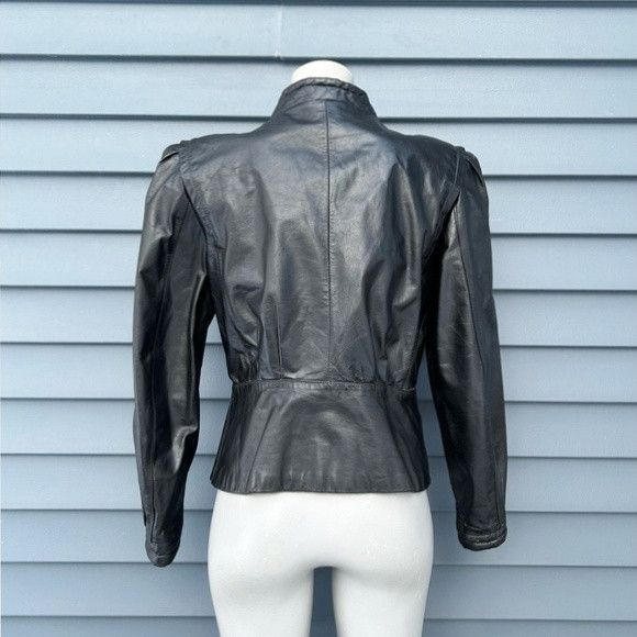 Other Vintage Bermans Womens Black Genuine Leather Moto Jacket Size M / US 6-8 / IT 42-44 - 5 Thumbnail