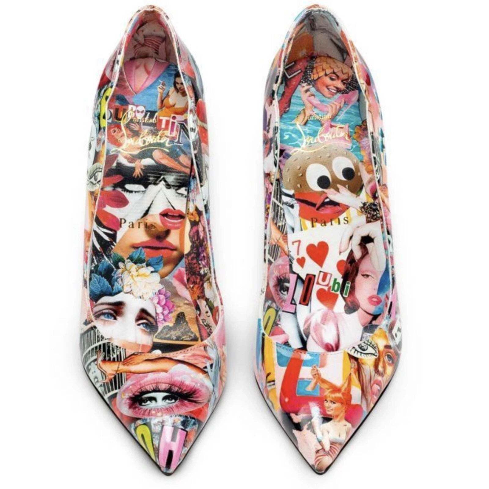 Christian Louboutin Hot Chick 100 Patent CH Xtian Black Red Blue Heel Pump 39 Size US 9 / IT 39 - 7 Thumbnail