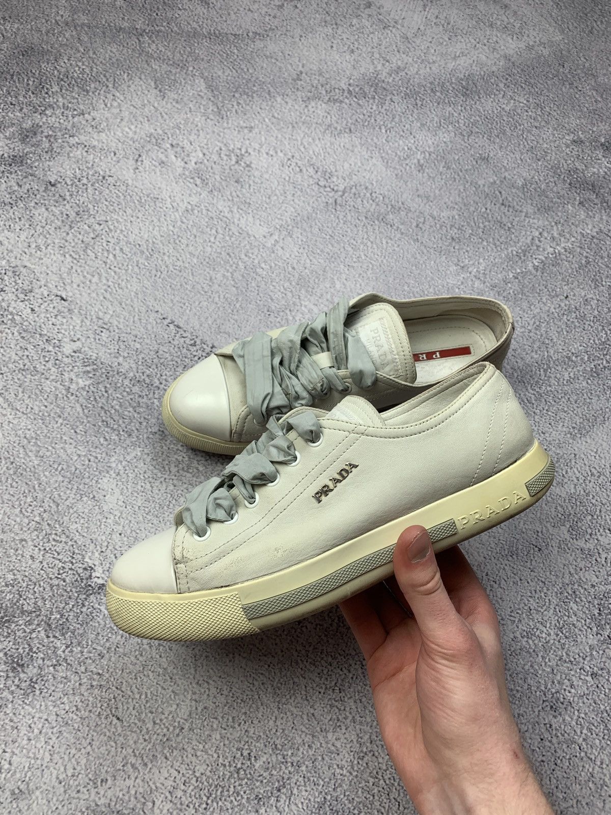 Prada Prada White Leather Sneakers Women Size 37 Size US 6.5 / IT 36.5 - 1 Thumbnail