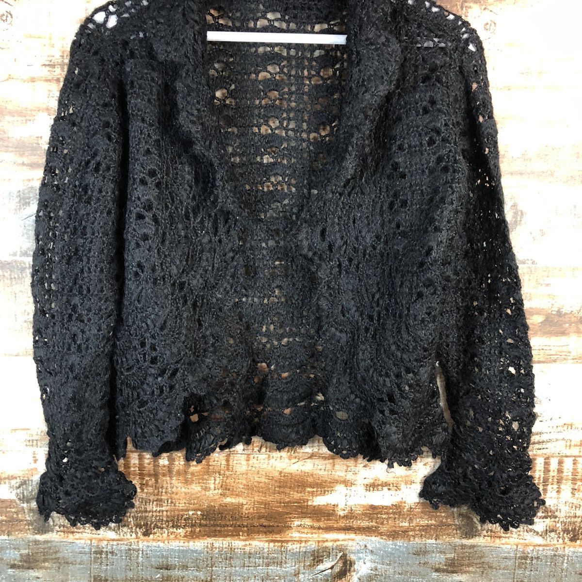 Handmade Japan vintage meshnet crochet Black knitwear #A2492 Size S / US 4 / IT 40 - 3 Thumbnail