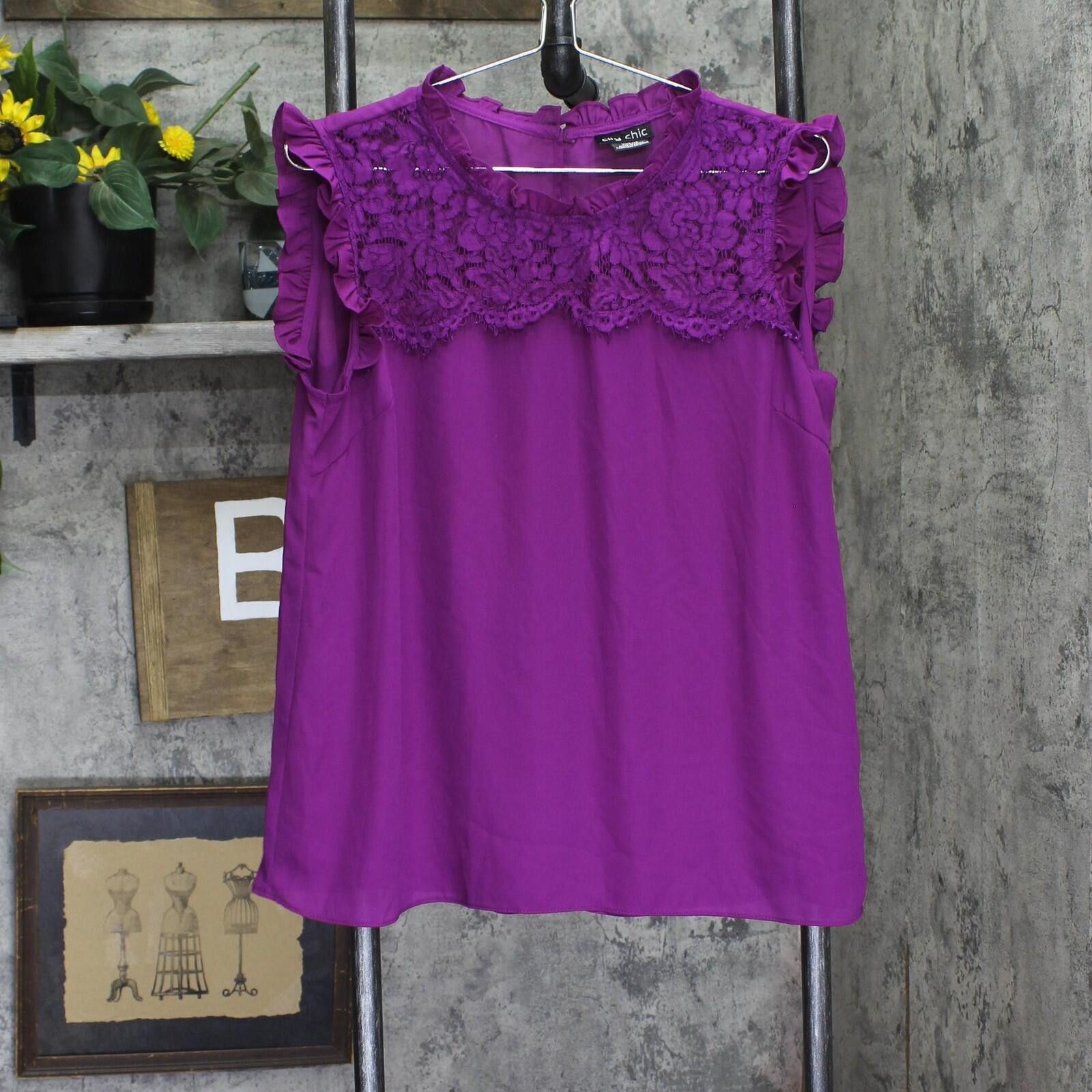Other City Chic Sleeveless Ruffle Lace Front Blouse Top Purple 12w Size XL / US 12-14 / IT 48-50 - 1 Thumbnail