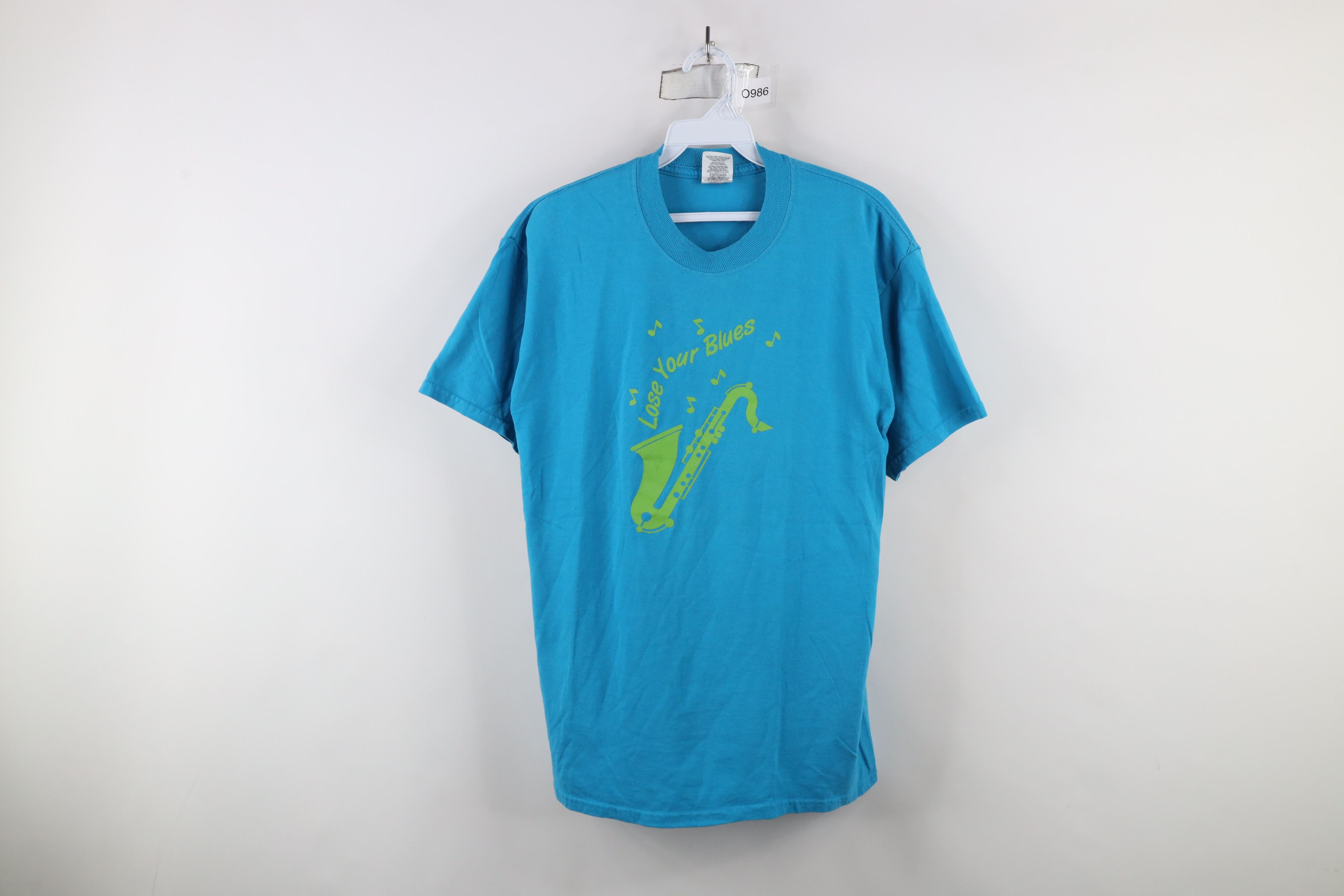 Vintage Vintage 90s Streetwear Your Blues Jazz Saxophone T-Shirt Size US M / EU 48-50 / 2 - 1 Thumbnail
