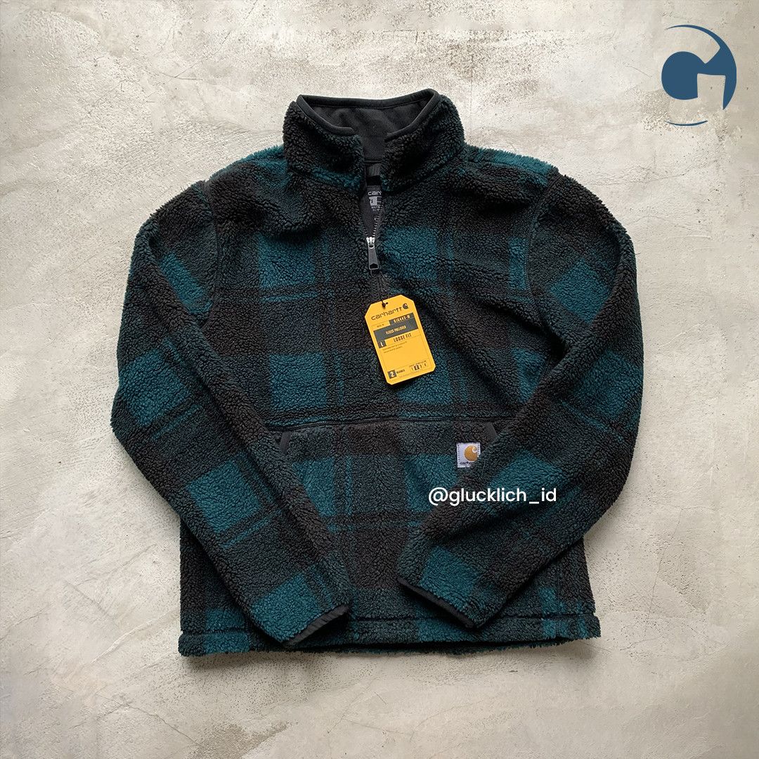 Carhartt Quarter-Zip Sherpa Pullover Sweatshirt in Hunt/Black Plaid Size US S / EU 44-46 / 1 - 2 Thumbnail