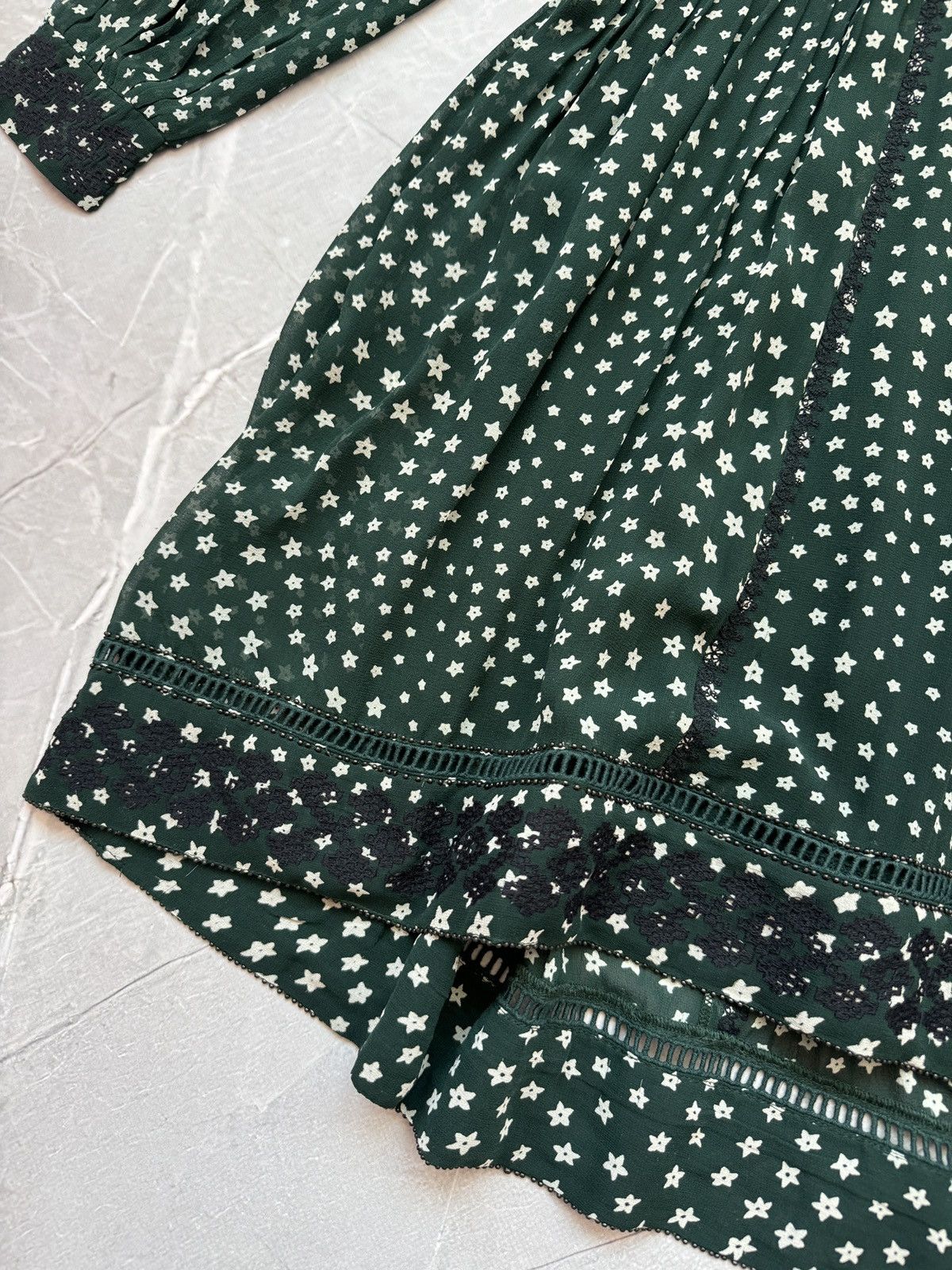 Other Brora Silk Star Print Embroidered Dress Dark Green Size L / US 10 / IT 46 - 10 Thumbnail