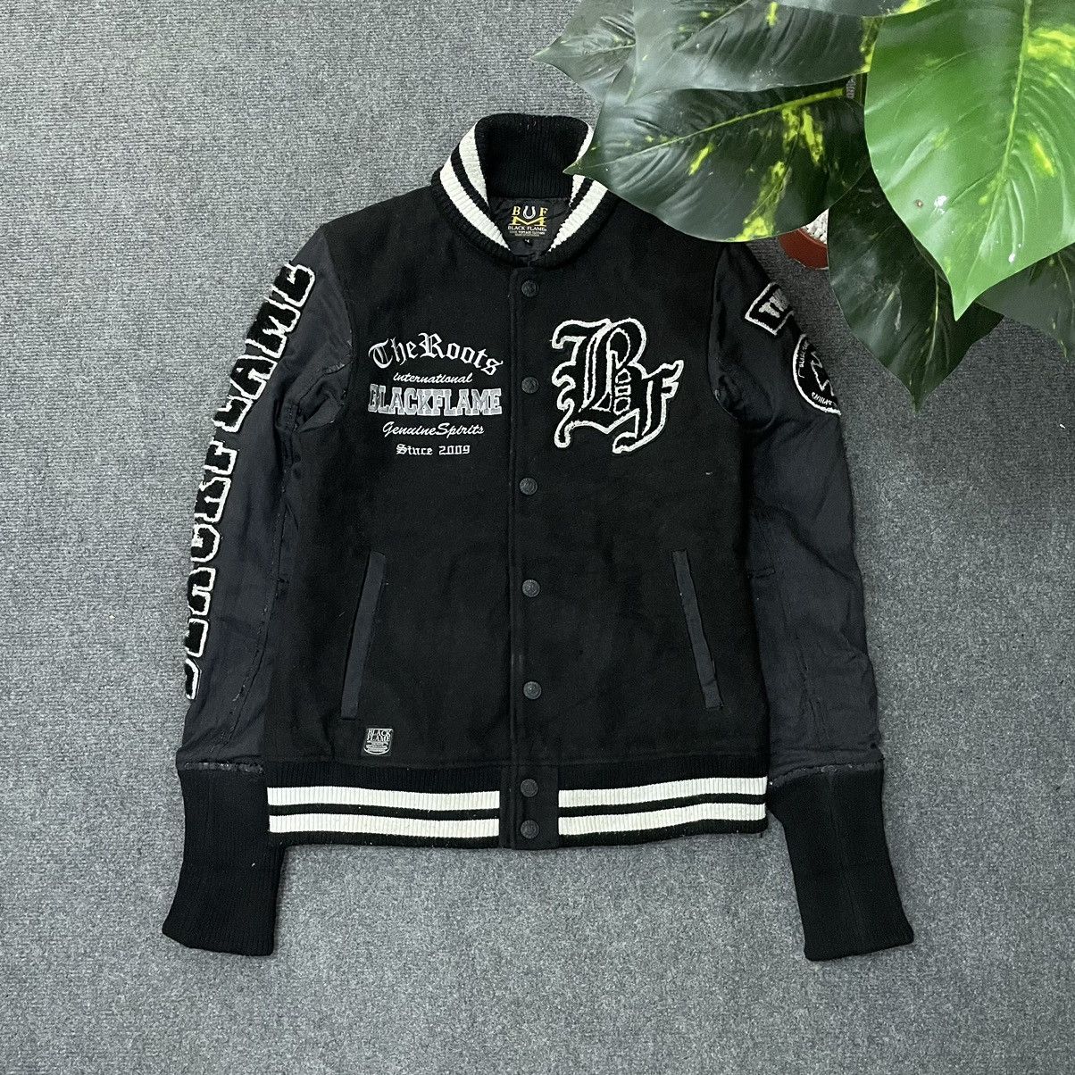 Affliction × If Six Was Nine × Japanese Brand Black Flame Embroidery Detailing Wool Varsity Jacket Size US M / EU 48-50 / 2 - 9 Thumbnail