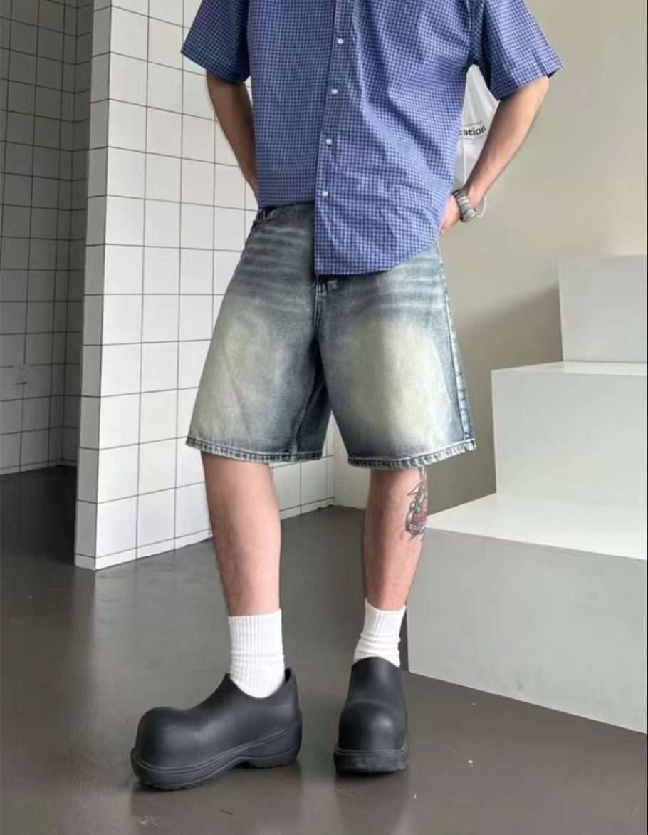 Japanese Brand × Jean Blue washed vintage distressed denim shorts y2k Size US 32 / EU 48 - 1 Thumbnail