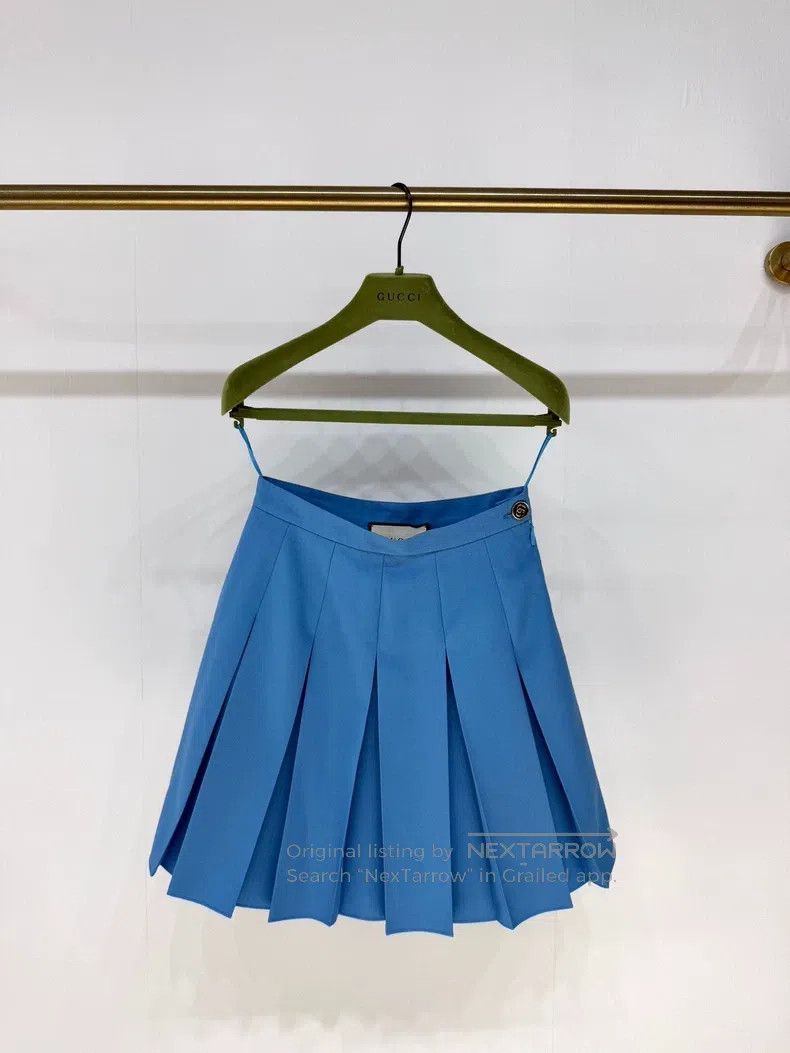 Gucci Gucci Blue Pleated GG Gold Buckle Skirt Size 24" / US 00 / IT 34 - 1 Thumbnail