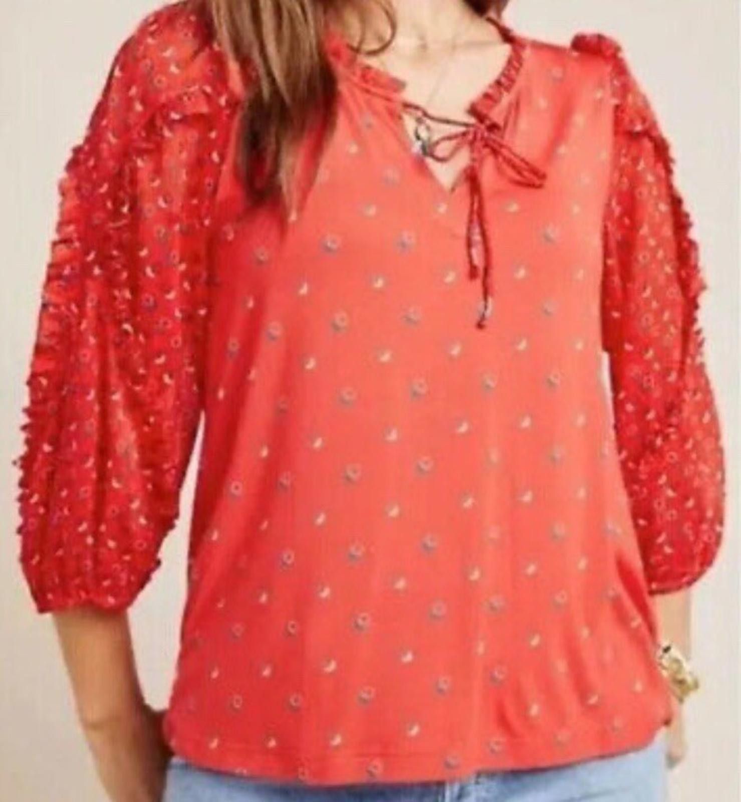 Marvel Comics ANTHROPOLOGIE MAEVE Red Jacquin Peasant Blouse Size Large Size M / US 6-8 / IT 42-44 - 1 Thumbnail