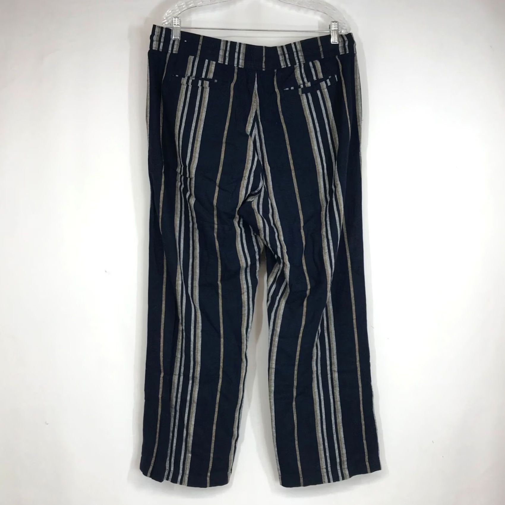 Ann Taylor ANN TAYLOR PANTS WOMEN'S LARGE NAVY LINEN BLEND DRAWSTRING WAIST PULL-ON Size 36" / US 14 / IT 50 - 4 Thumbnail