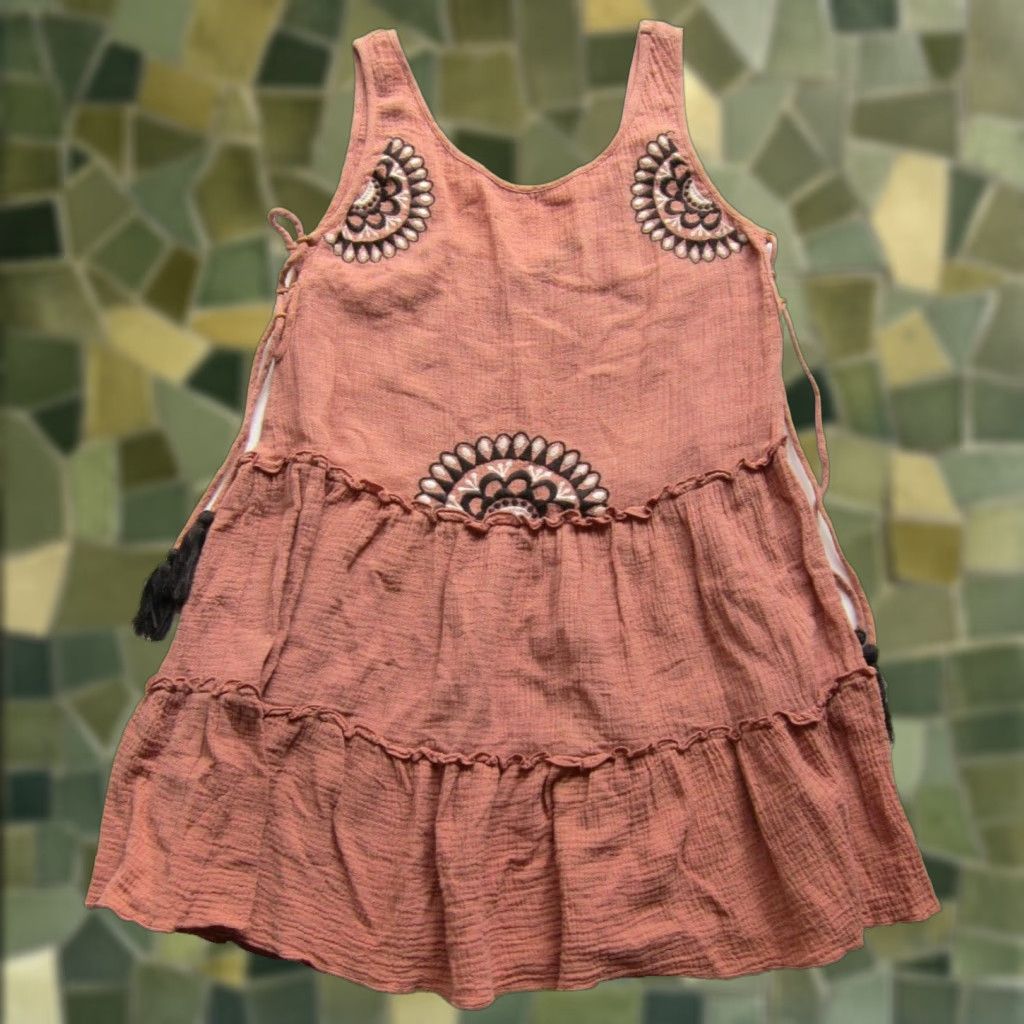 Anthropologie THML Anthropologie Tank Dress 100% Cotton Gauze Pink Embroidered Tiered Medium Women sleeveless round neck Tank Dress Size M / US 6-8 / IT 42-44 - 1 Thumbnail