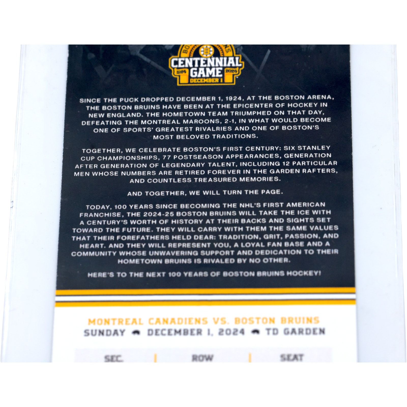 NHL Boston Bruins v Montreal Canadiens Centennial Commem. Ticket Size ONE SIZE - 14 Thumbnail