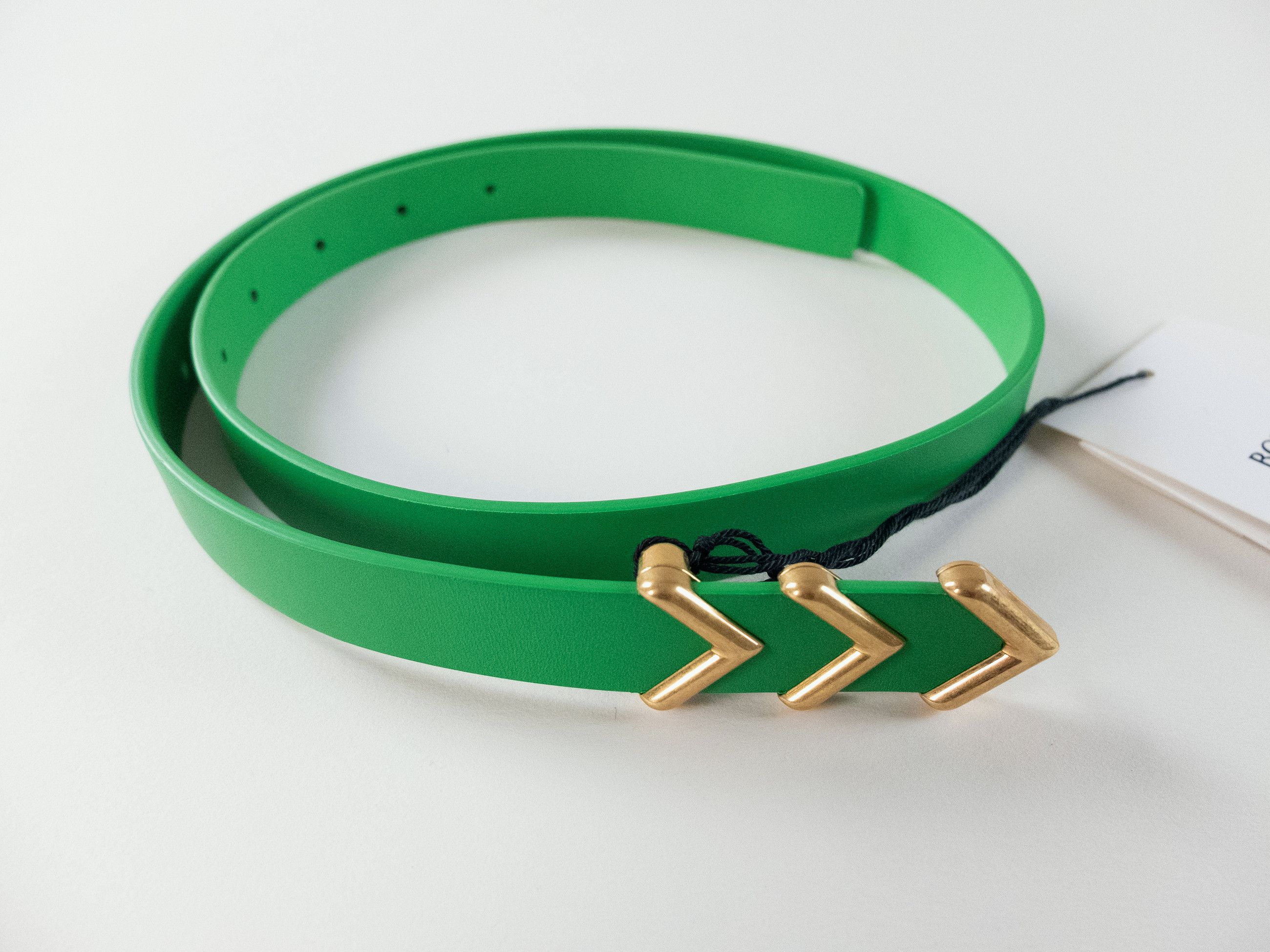 Bottega Veneta BOTTEGA VENETA green & gold chevron leather belt 75 Size ONE SIZE - 5 Thumbnail