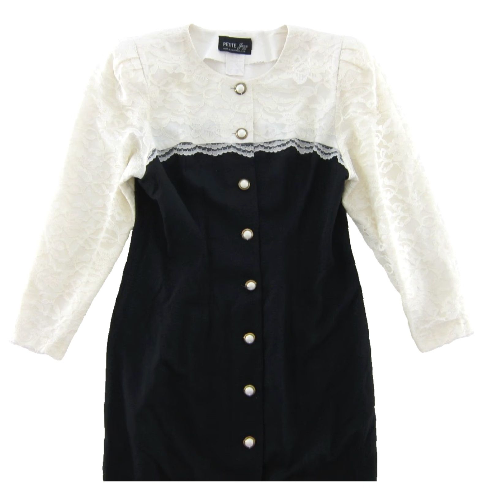Vintage VINTAGE PETITE Jazz California Black Ivory Lace Long Sleeve Button Down Dress 10 Size L / US 10 / IT 46 - 4 Thumbnail