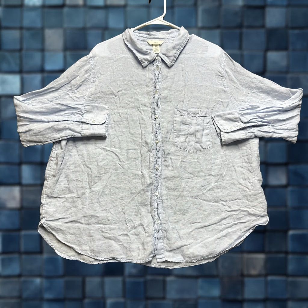 H&M H&M Shirt Womens 2XL Button Up Linen Long Sleeve Casual EUC Blue Size XXL / US 16-18 / IT 52-54 - 1 Thumbnail