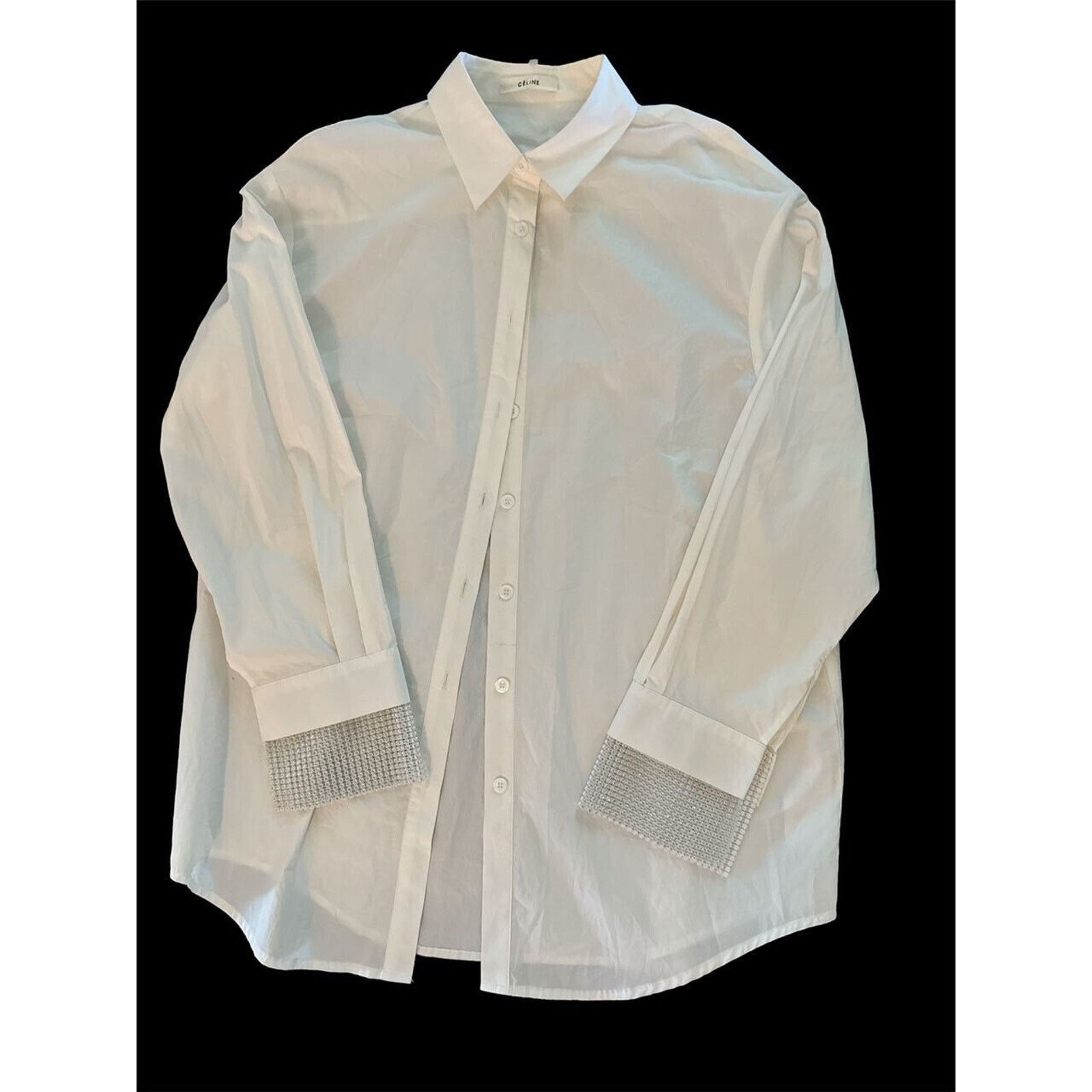 Celine CELINE POPLIN WHITE EMBELLISHED CUFFS MINI SHIRT DRESS SZ L Size L / US 10 / IT 46 - 1 Thumbnail