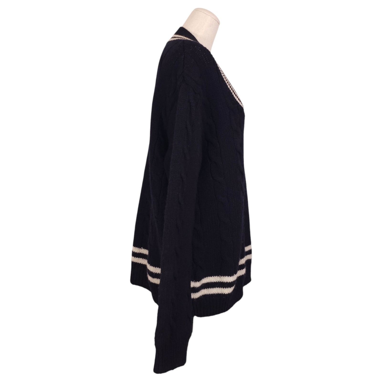 Brandy Melville Brandy Melville Varsity Stripe Navy Blue Wool Sweater Size ONE SIZE - 4 Thumbnail