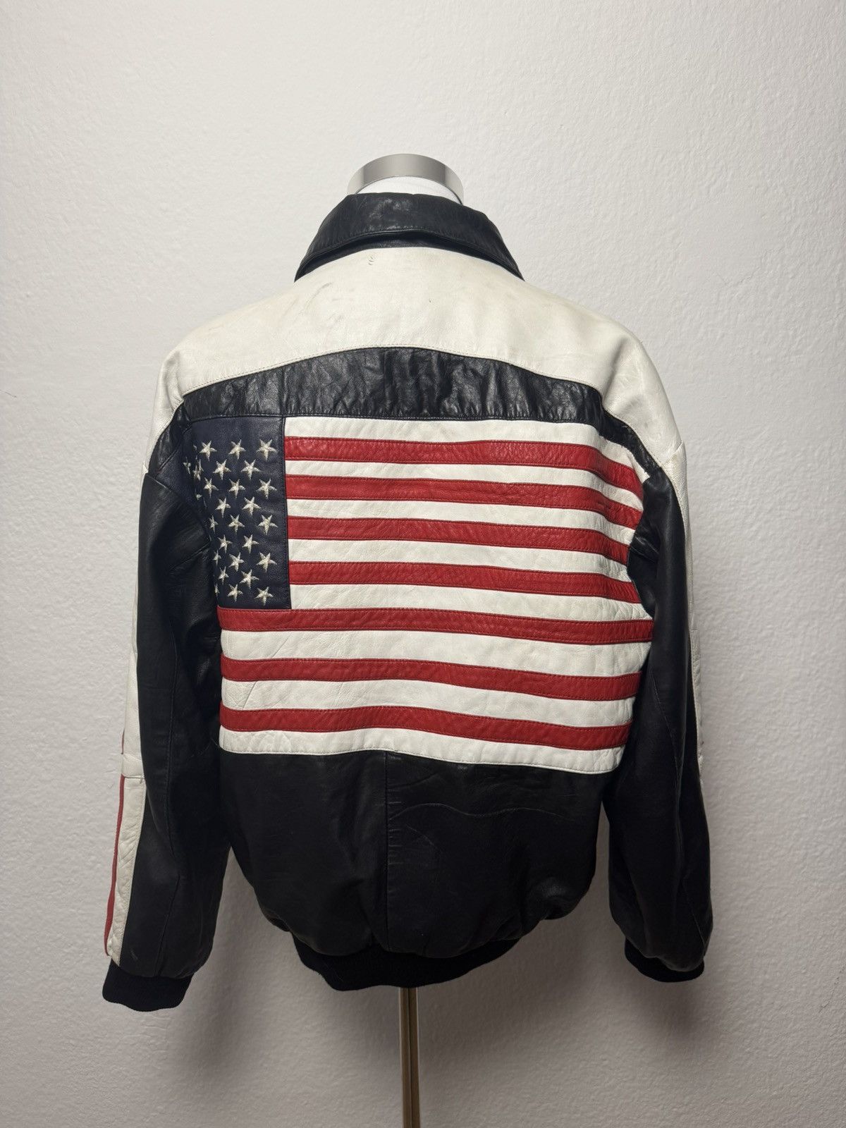 Vintage USA Leather Racing Jacket Black White Size XXL