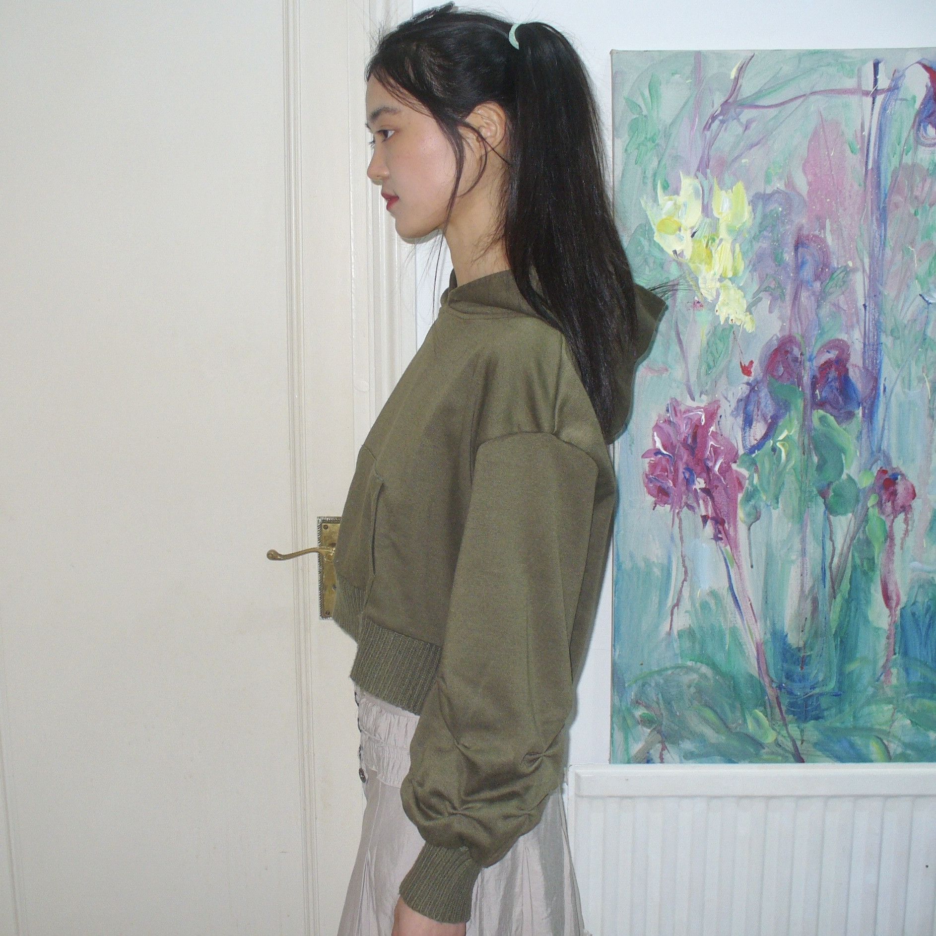 Other Japanese preloved cropped army green hoodie Size ONE SIZE - 2 Thumbnail