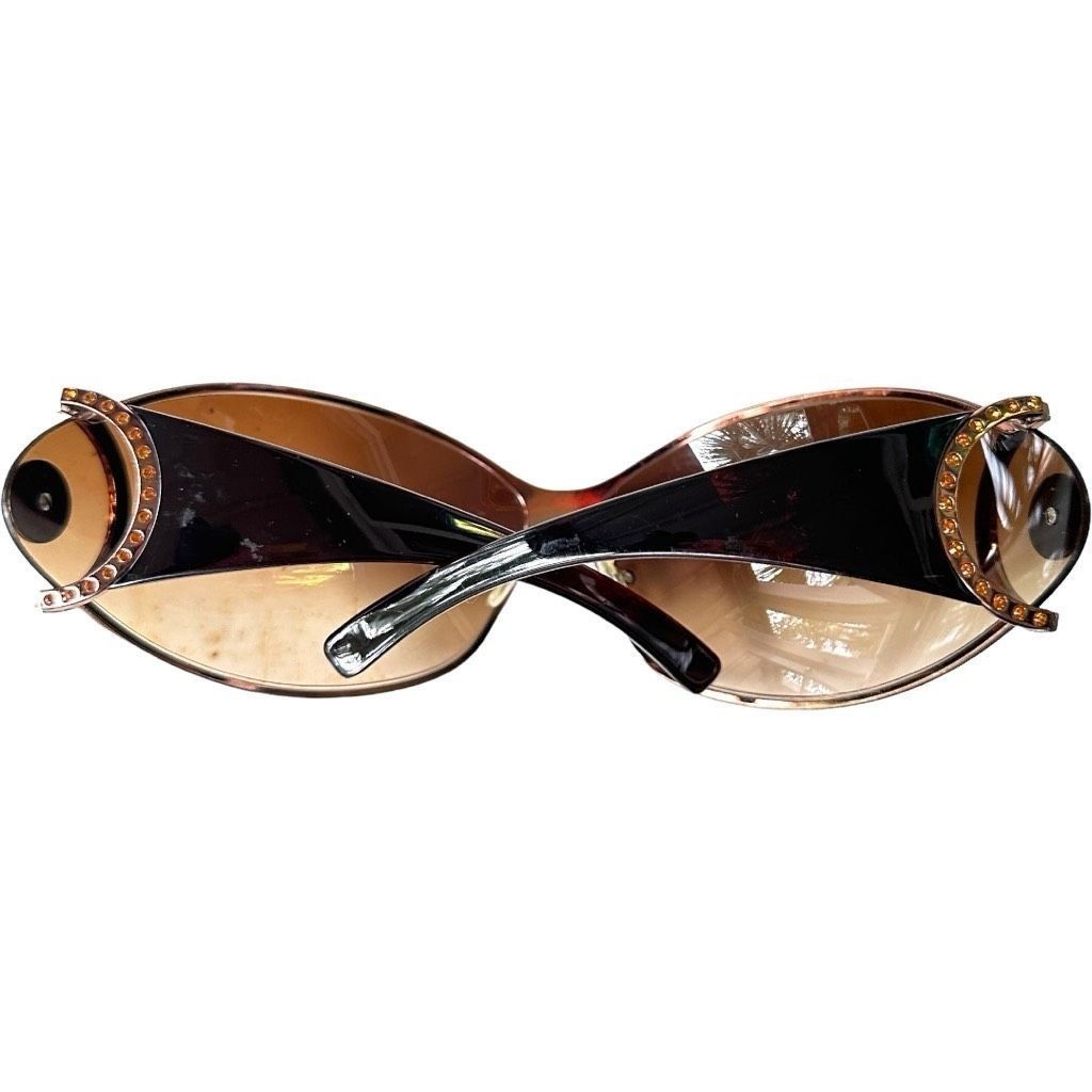 Versace VERSACE Medusa Logo Sunglasses Brown Gold SWAROVSKI Crystal Embellished Shield Oversized Made In Italy Luxury Designer Sunglasses 2064-B 1169/13 87[]12 110 Size ONE SIZE - 3 Thumbnail
