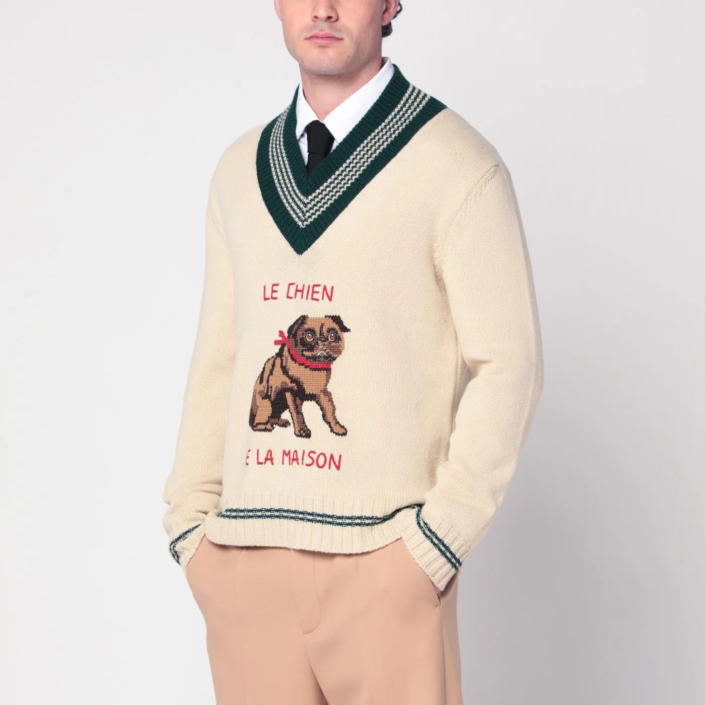 Valentino o1d2blof0326 Le Chien De La Maison Embroidery Sweater Beige Size US M / EU 48-50 / 2 - 1 Thumbnail