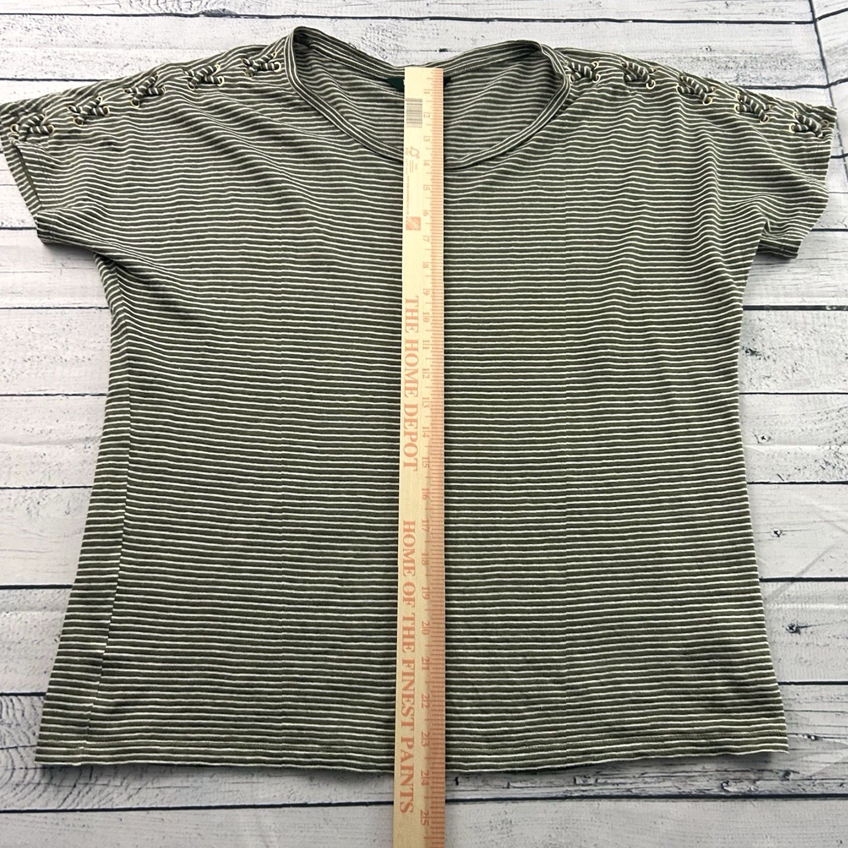 Ralph Lauren Lauren Ralph Lauren Linen Blend Short Sleeve Striped T-Shirt Women's M Olive Green Falls Womens IFR Size M / US 6-8 / IT 42-44 - 3 Thumbnail