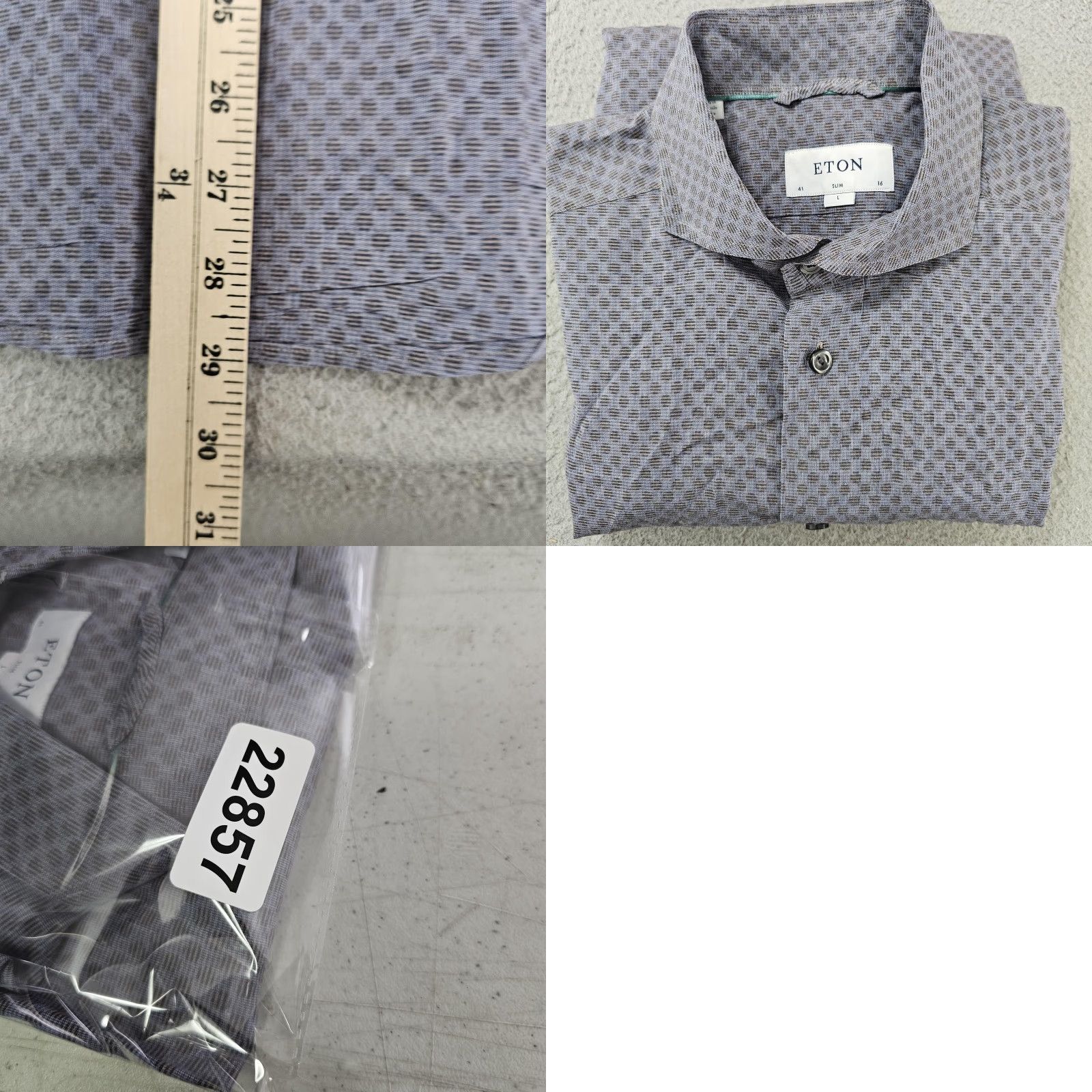 Eton Eton Shirt Mens Large Slim Fit Geometric Pattern Long Sleeve Button-Up Blue/Gray Size US L / EU 52-54 / 3 - 8 Thumbnail