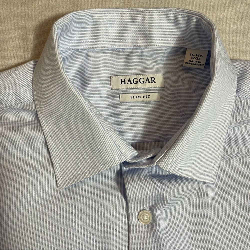 Haggar Haggar Slim Fit Blue Dress Shirt Size M (16-16.5) Size US M / EU 48-50 / 2 - 5 Thumbnail