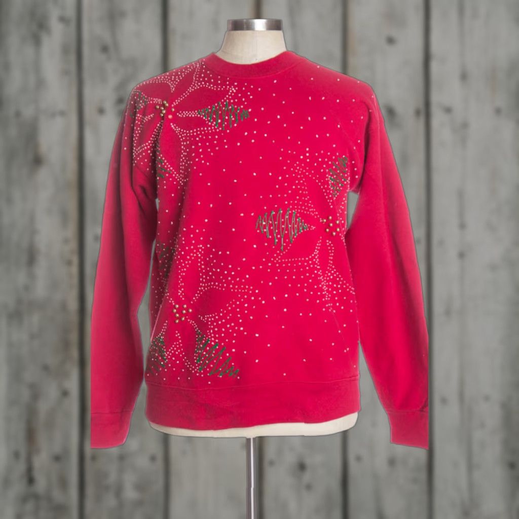 Vintage VINTAGE Pro Spirit Red Ugly Christmas Sweatshirt L Adults Red Sweatshirt 44” Chest 26” Length Christmas Flair Flowers Mens Womens L Size L / US 10 / IT 46 - 1 Preview