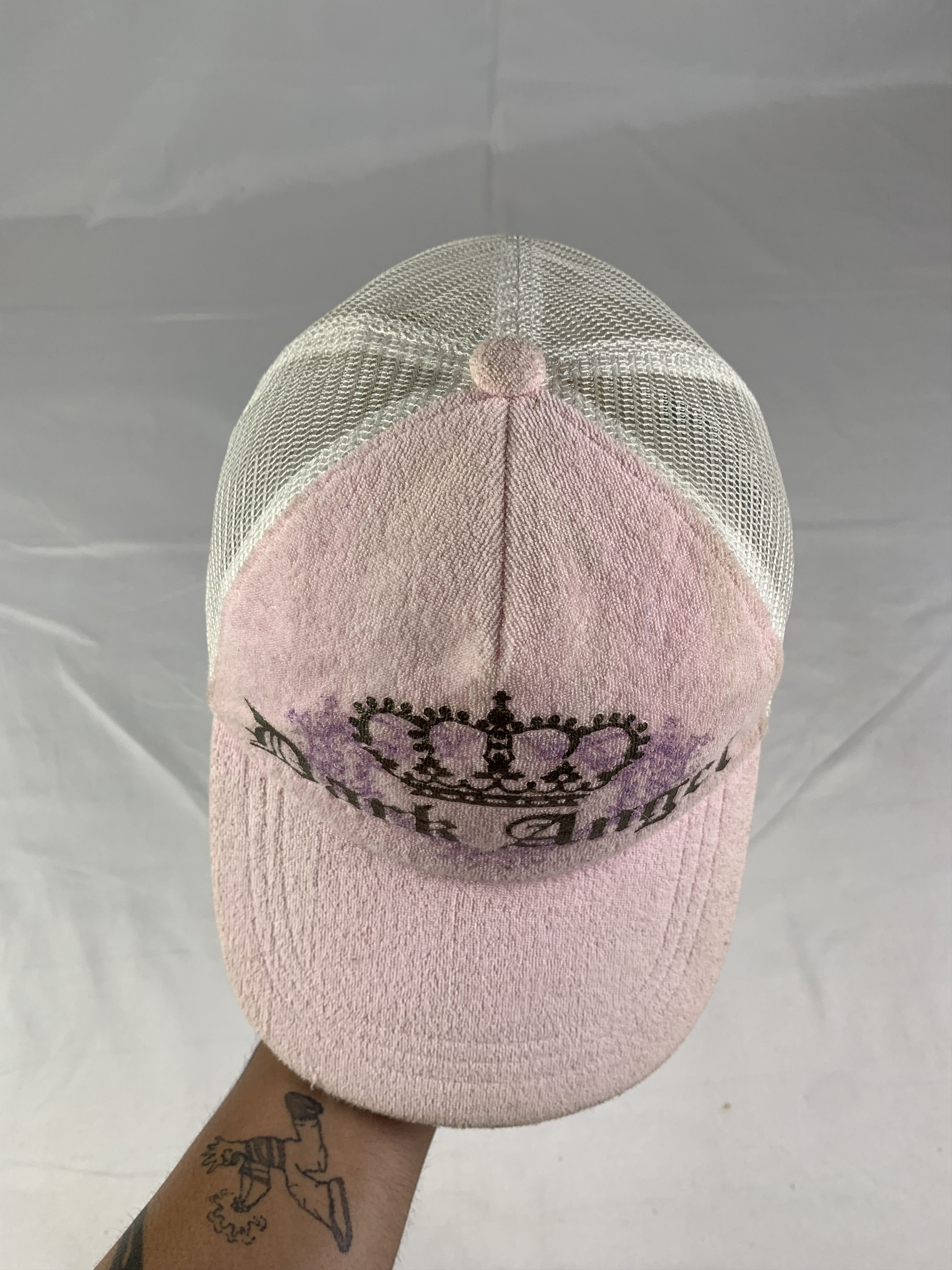 Japanese Brand y2k Dark Angel Pink Velvet Crown Logo Trucker Hat Size ONE SIZE - 6 Thumbnail