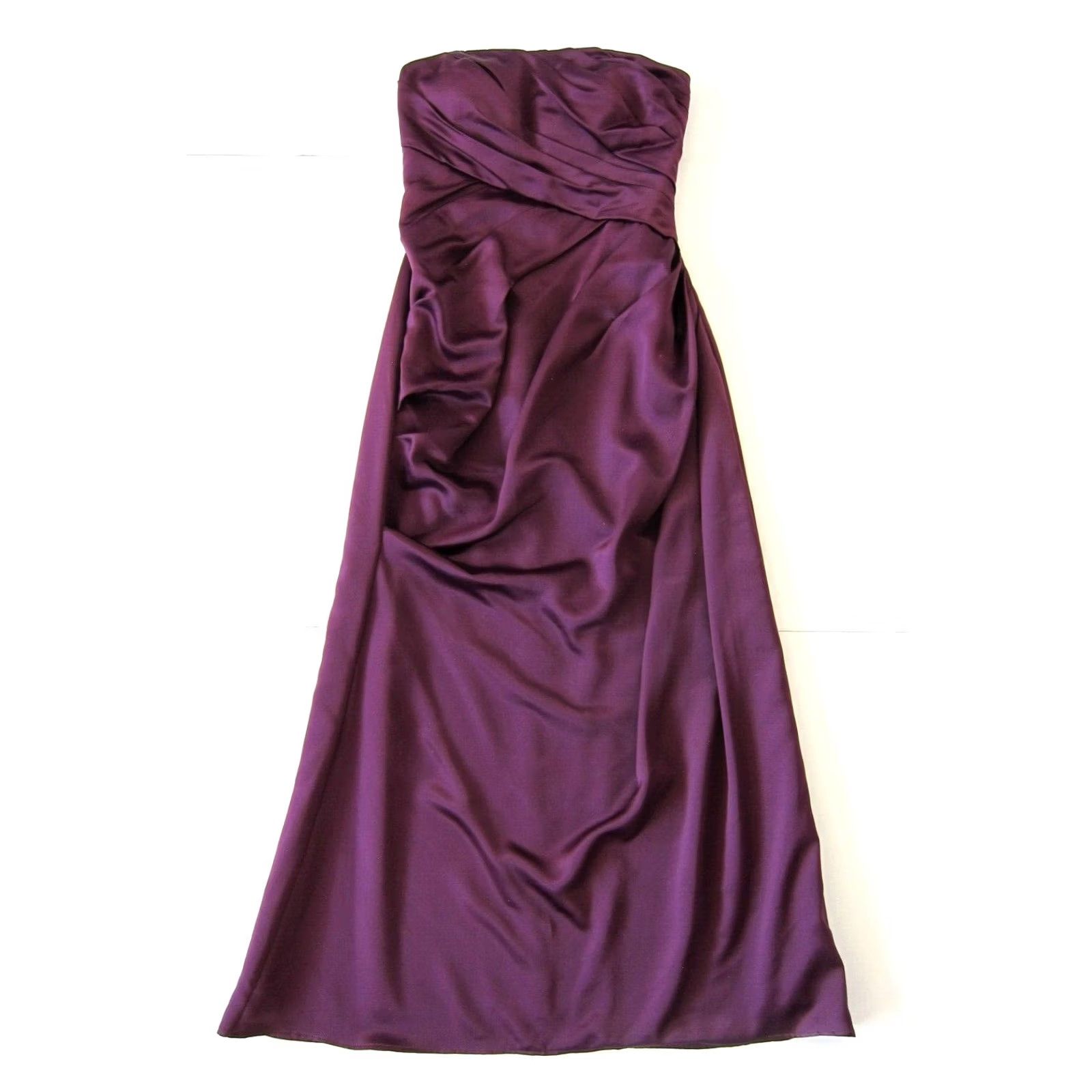 Vintage Bill Levkoff Eggplant Purple Ruched Strapless Midi Wedding Gown Dress 10 Size L / US 10 / IT 46 - 2 Thumbnail