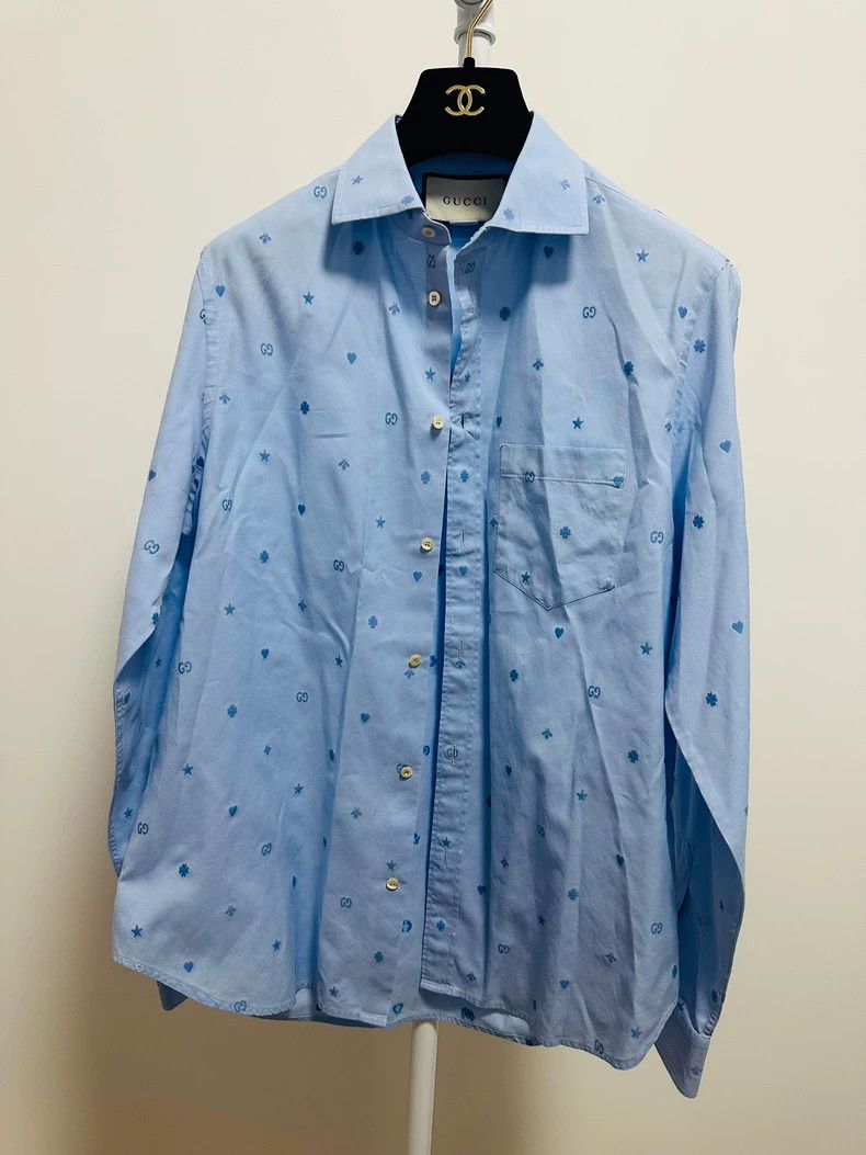 Gucci Gucci Size 15+ Blue embroidered logo shirt size 15+ 2501-N Size US XS / EU 42 / 0 - 1 Thumbnail