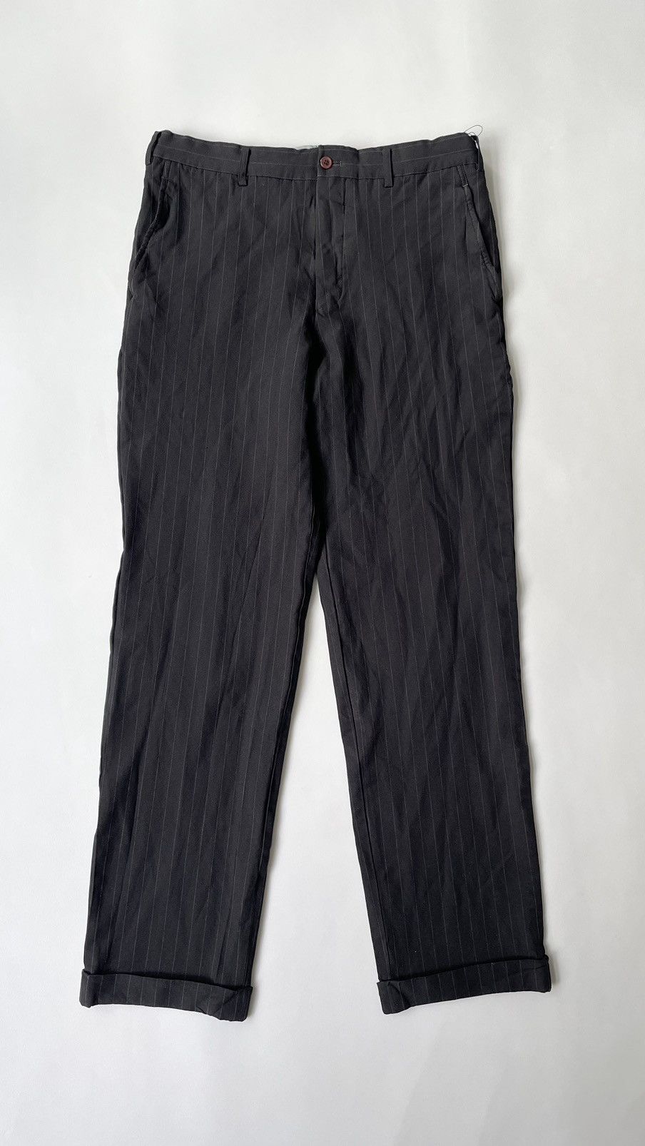 Comme des Garcons Black/Grey Pinstripe Tech Twill Trousers Size US 32 / EU 48 - 2 Thumbnail