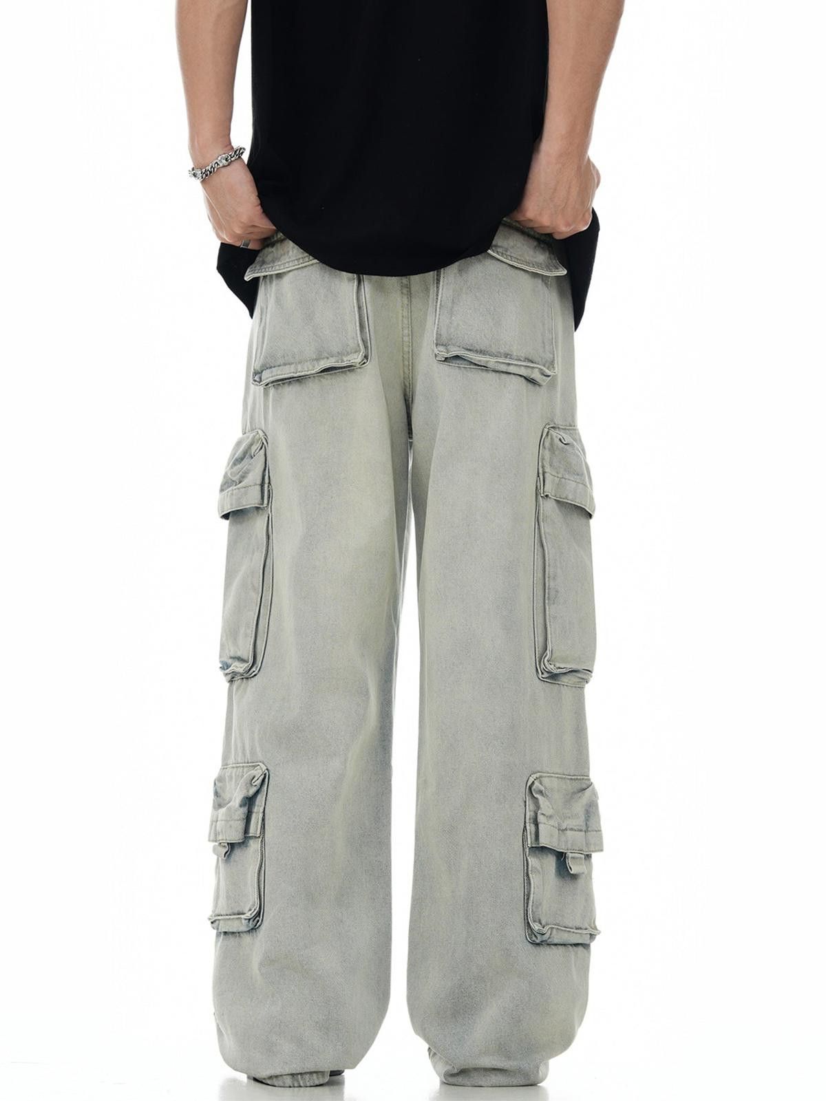 Japanese Brand Light Gray Baggy Cargo Pants with Multiple Pockets Size US 32 / EU 48 - 4 Thumbnail