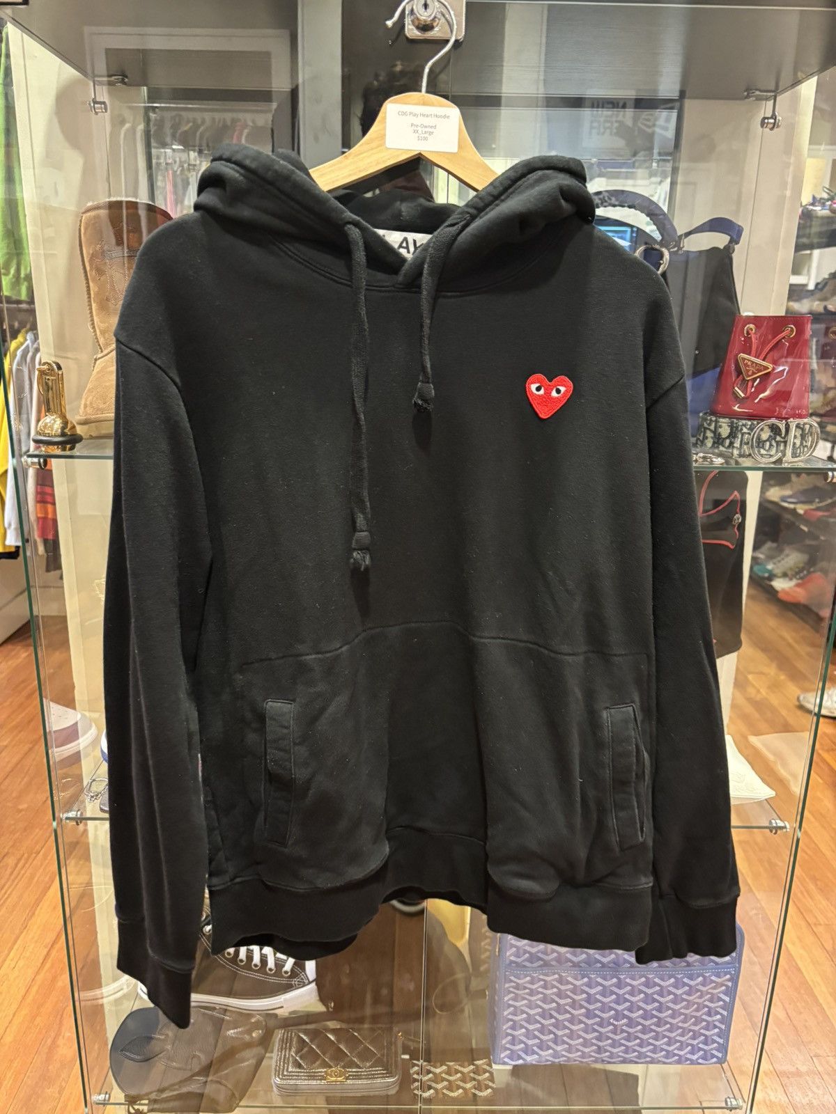 Comme Des Garcons Play Heart Hoodie Black | Grailed