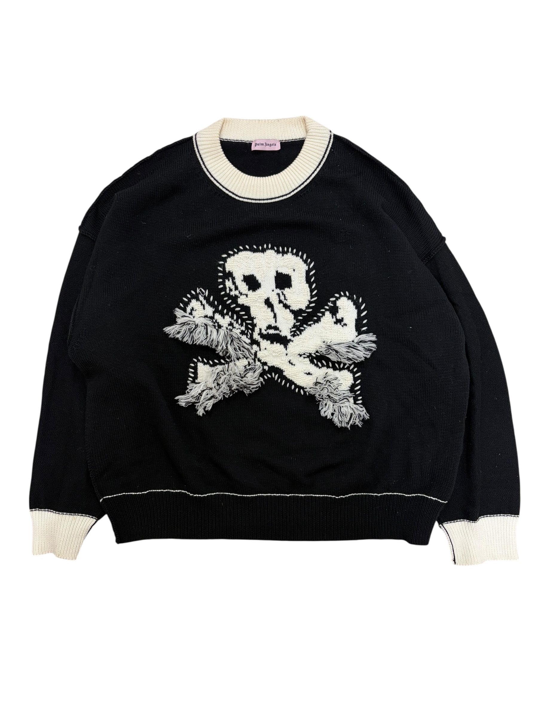 Palm Angels Palm Angels Black & White Skull Logo Wool Sweater Size US XL / EU 56 / 4 - 2 Thumbnail