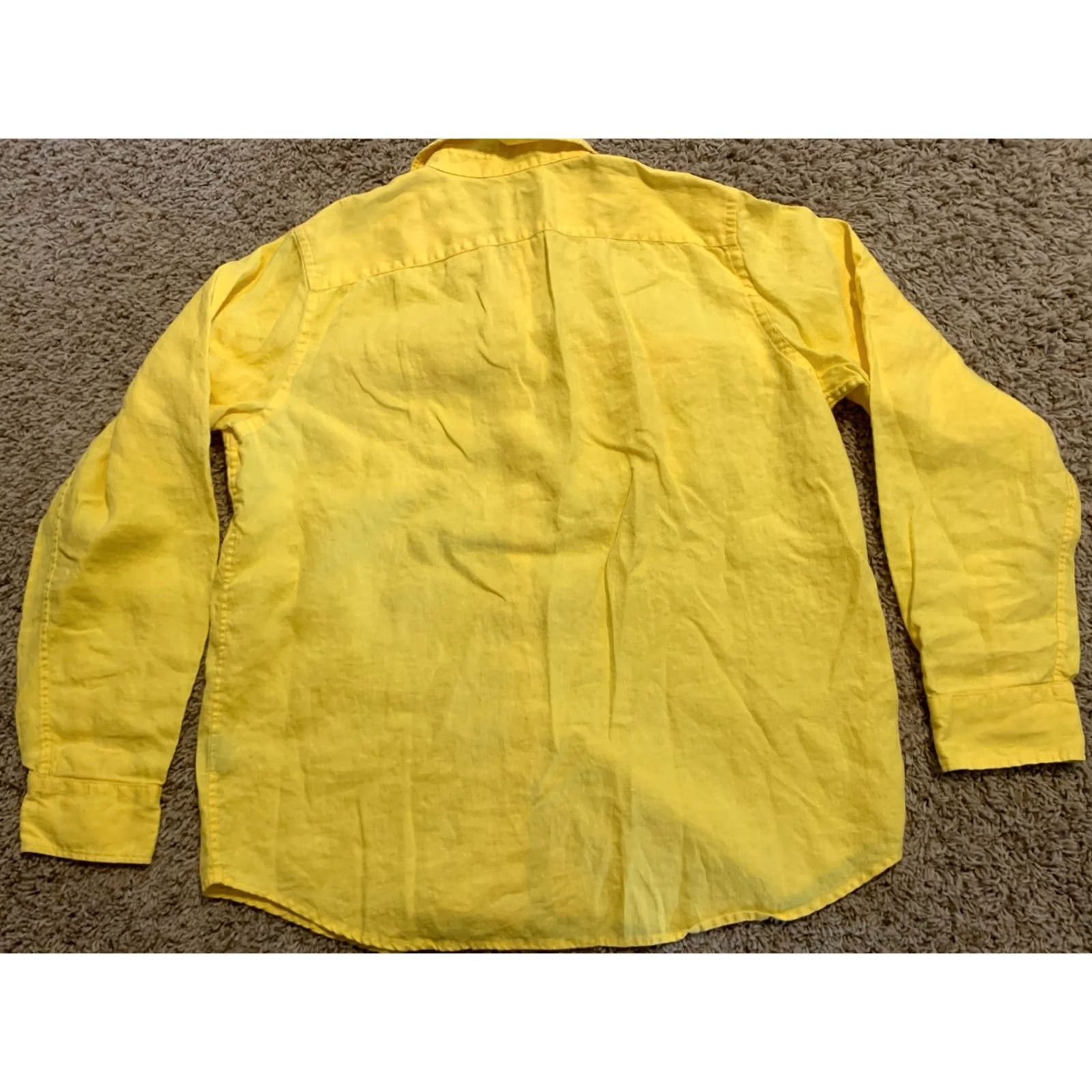 Vintage American Living Shirt L Womens Yellow Button-Up Linen Long Sleeve 100% Linen 683 Size L / US 10 / IT 46 - 6 Thumbnail