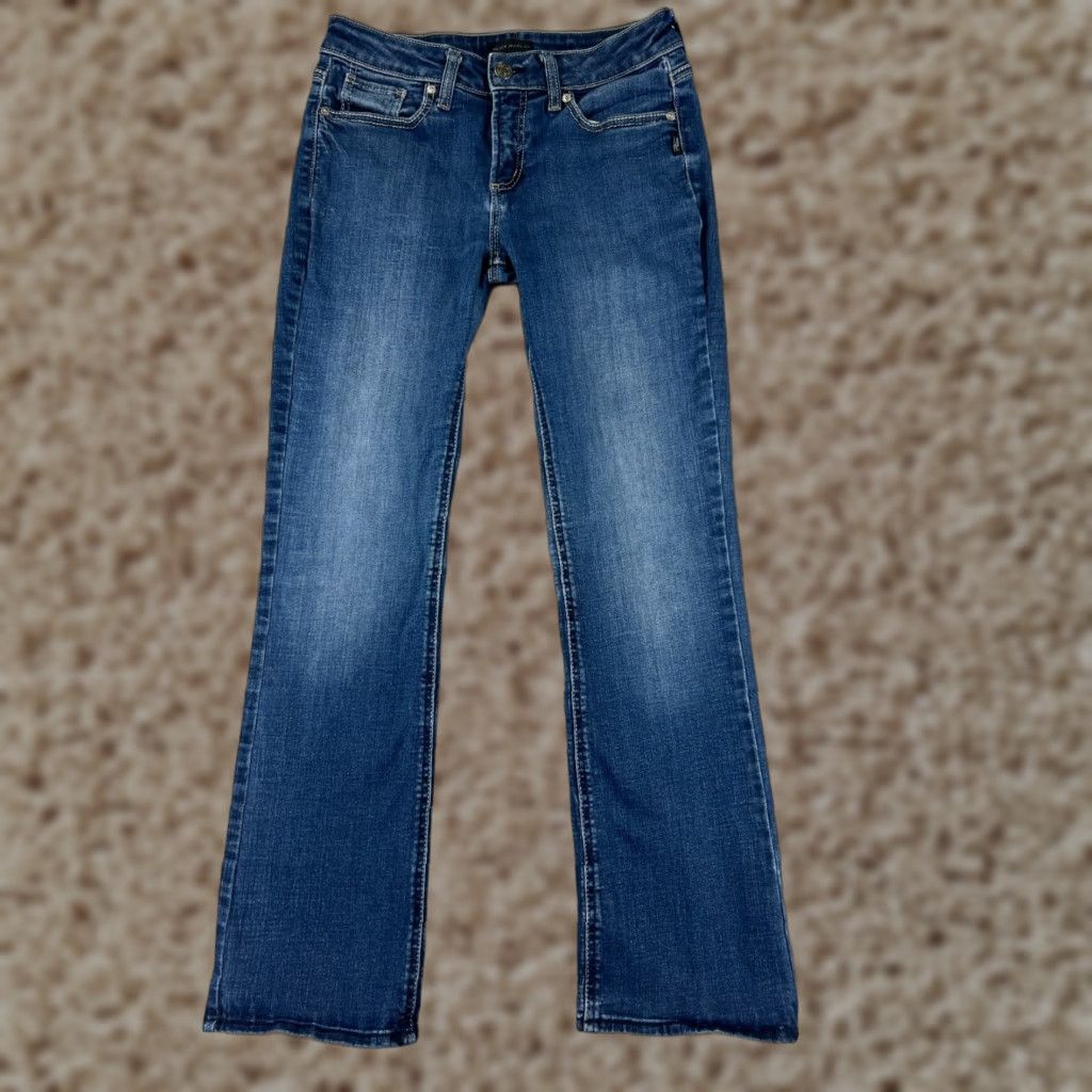 Silver Jeans Suki Womens Jeans Bootcut 30 Blue Denim Embroidered Mid 28 Inseam 30 - Regular Waist Distressed Pockets