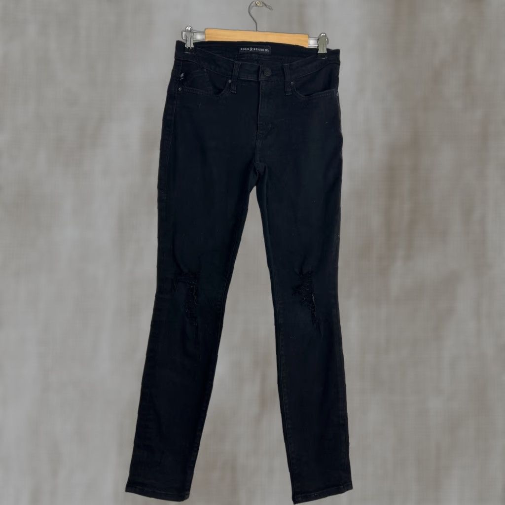 Vintage Rock And Republic Berlin Jeans Black Distressed Womens 8 29x30 Ankle Size ONE SIZE - 1 Thumbnail