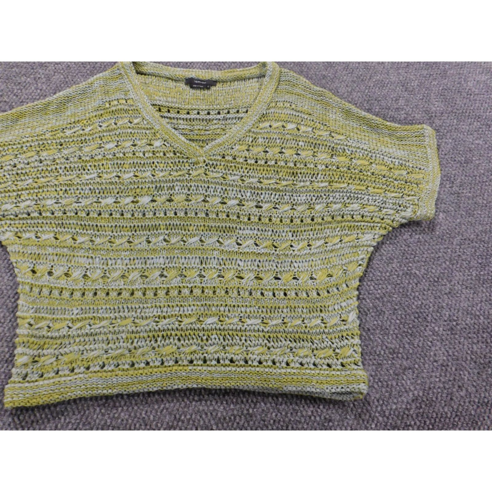 Vintage Vertigo Womens Sweater L Green Pullover V-Neck Raglan Sleeve Stretch Logo Modern Knit Open-Knit Short Sleeve Regular Size L / US 10 / IT 46 - 2 Thumbnail