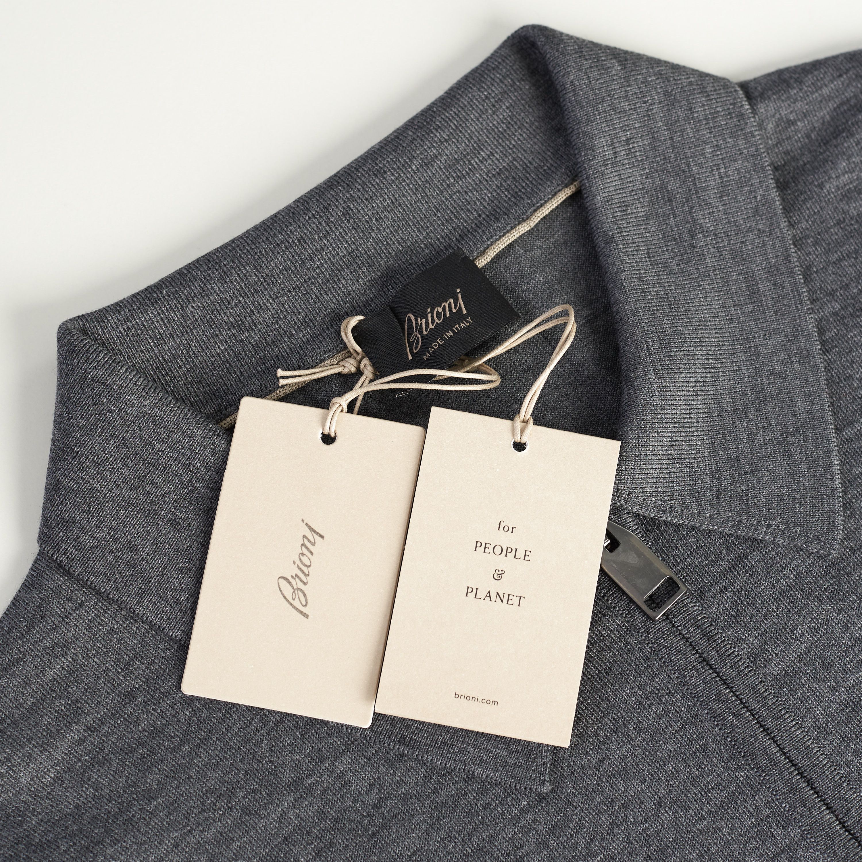 Brioni Polo Sweater With Metal Zip In Gray Wool Size US M / EU 48-50 / 2 - 12 Thumbnail