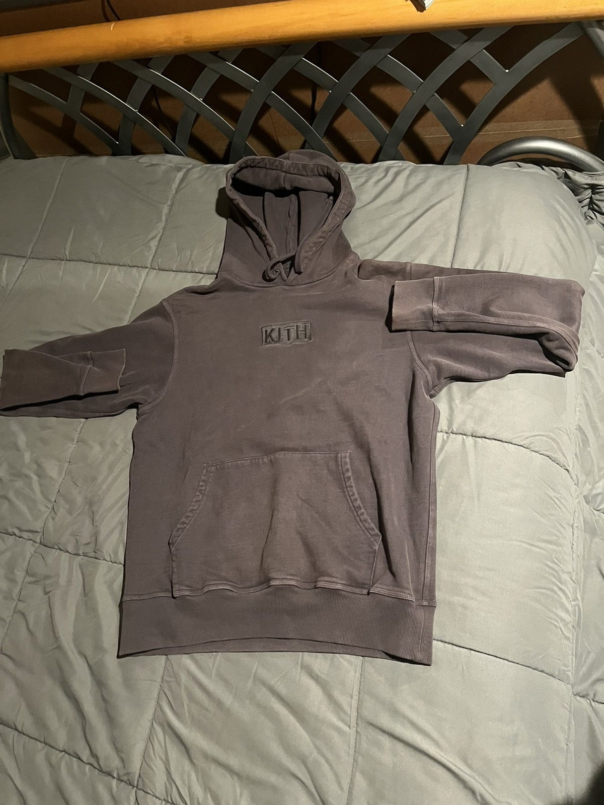 image of Kith Purple Faded Box Logo Sweater With Hoodie, Men's (Size Medium)