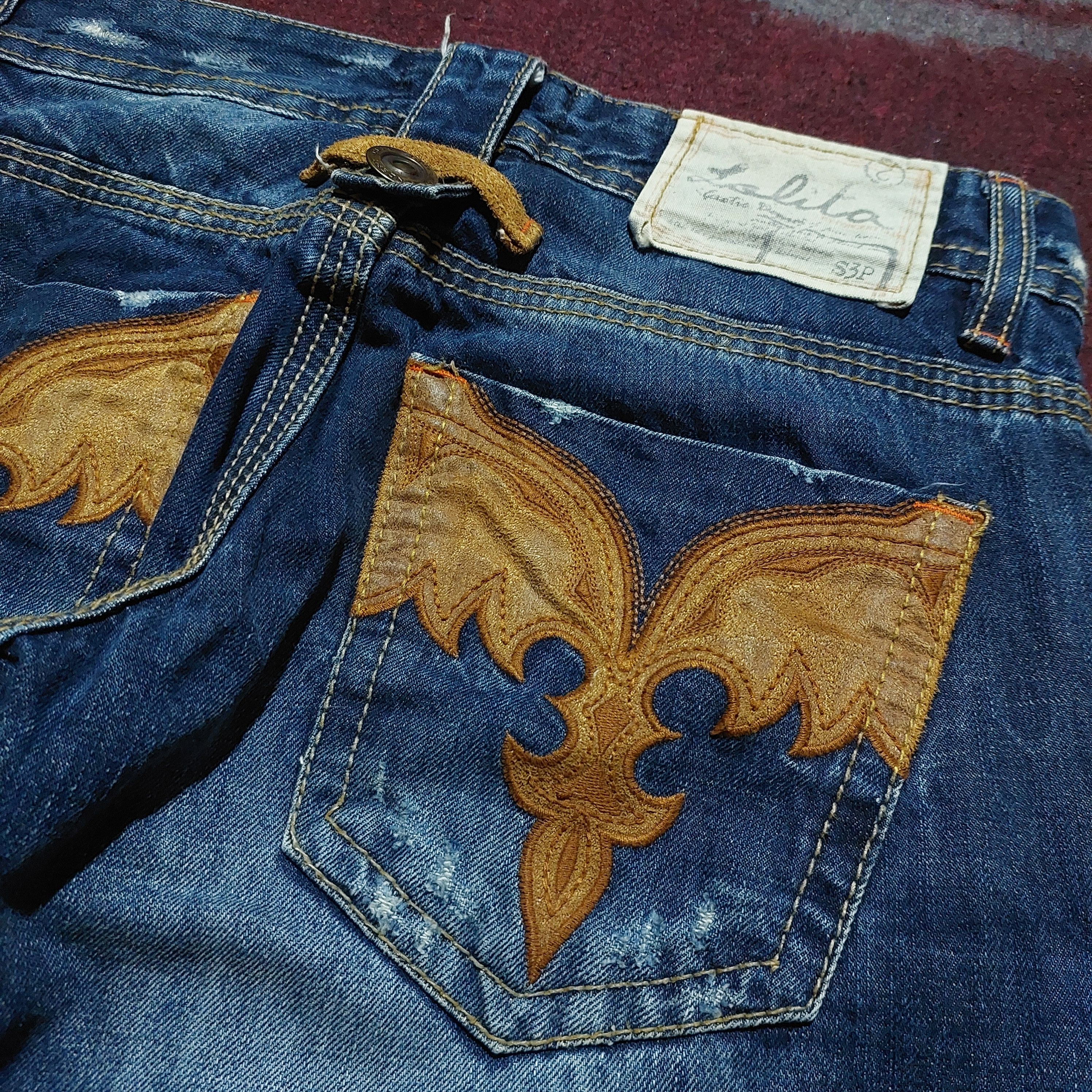 Tornado Mart Lolita japan Clawmark Leather Pocket Back Flare Jeans blue Size US 30 / EU 46 - 9 Thumbnail