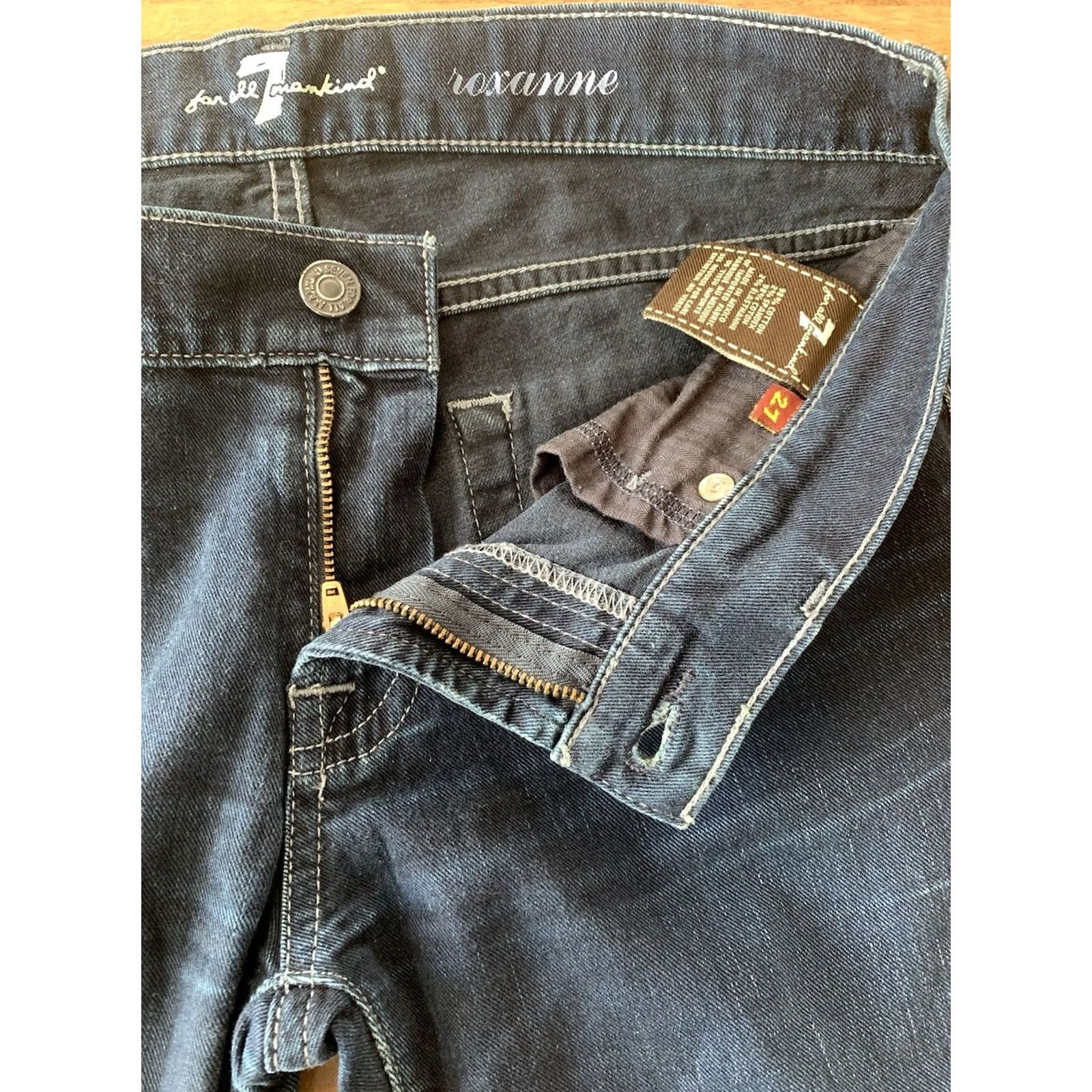 7 For All Mankind 7 For All Mankind Roxanne Slim Straight Jeans 27 Regular 31x30 Dark Blue Denim Cotton Blend Women Jeans Band Punk Rock Size 24" / US 00 / IT 34 - 4 Thumbnail