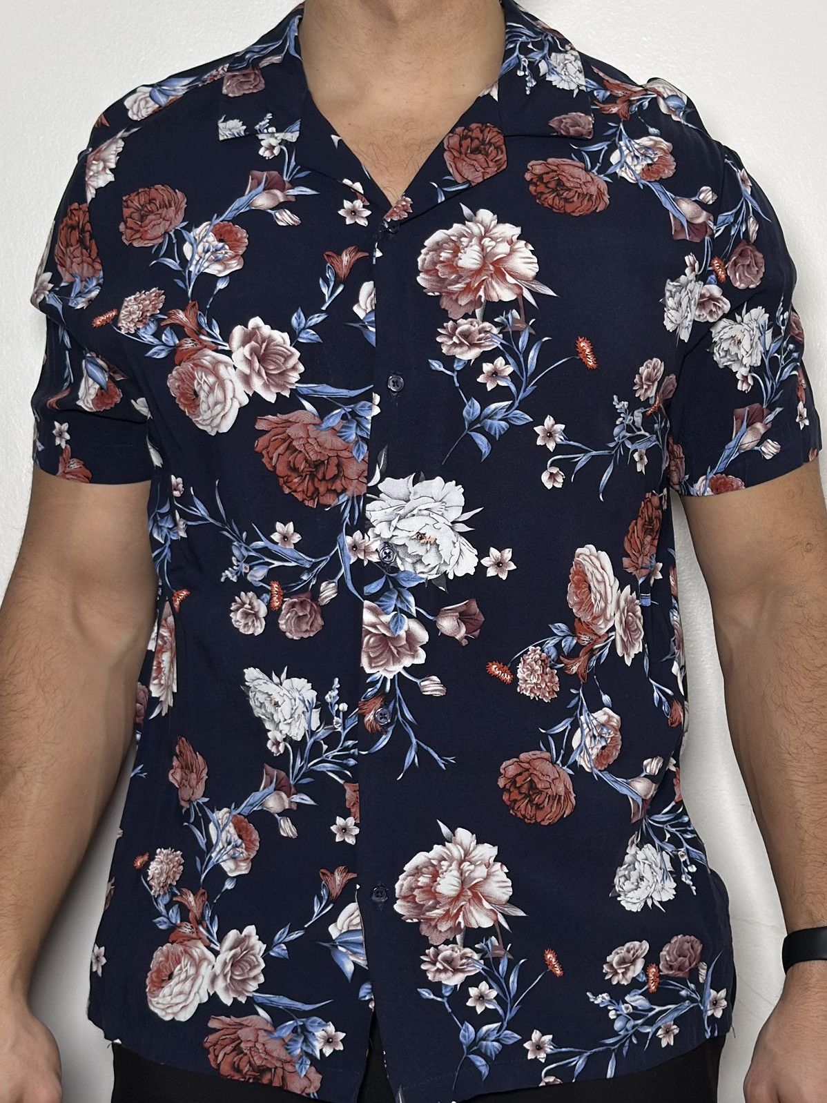 Denim & Flower Denim & Flower Ricky Singh Navy Floral Short Sleeve Shirt Size US L / EU 52-54 / 3 - 3 Thumbnail