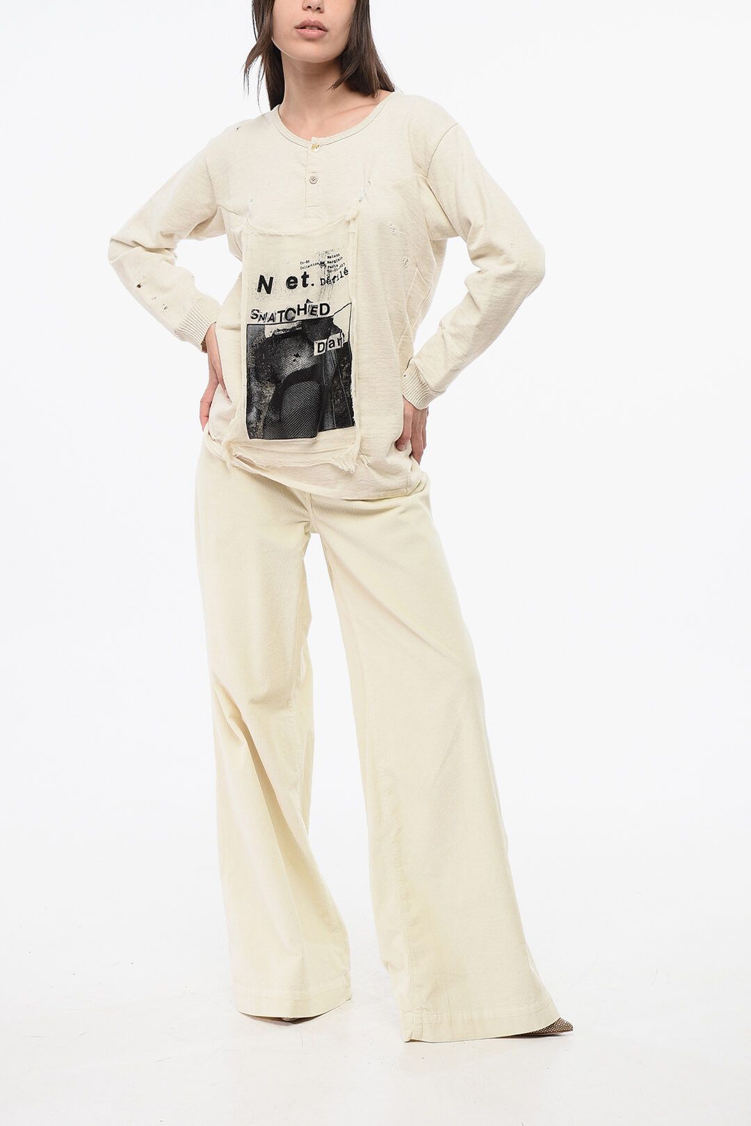 Maison Margiela og1mm0825 Buttons Crewneck Sweatshirt in Beige Size S / US 4 / IT 40 - 4 Thumbnail