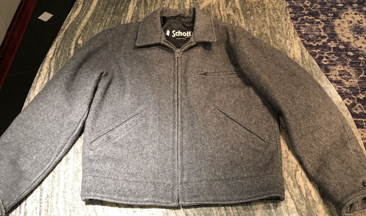 Schott Gray Wool Zipped Jacket Size US M / EU 48-50 / 2 - 3 Thumbnail