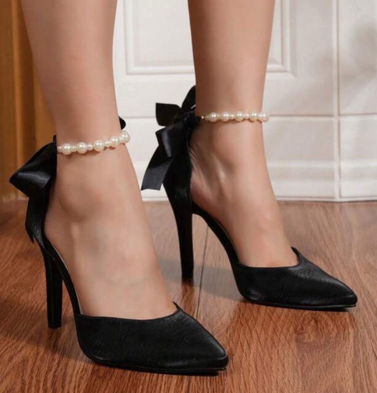 Shein Black Stiletto Heels with Bow Detail Size US 8.5 / IT 38.5 - 1 Thumbnail