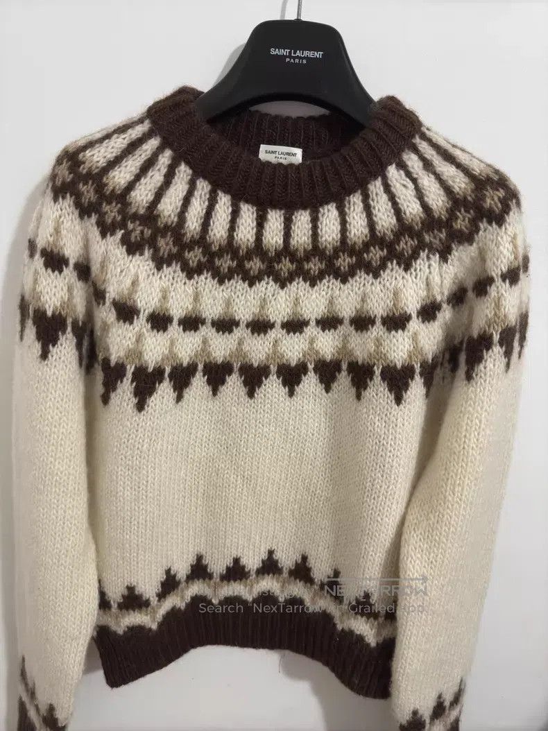 Saint Laurent Paris Saint Laurent Paris Round Neck White and Brown Embroidered Size US L / EU 52-54 / 3 - 3 Thumbnail