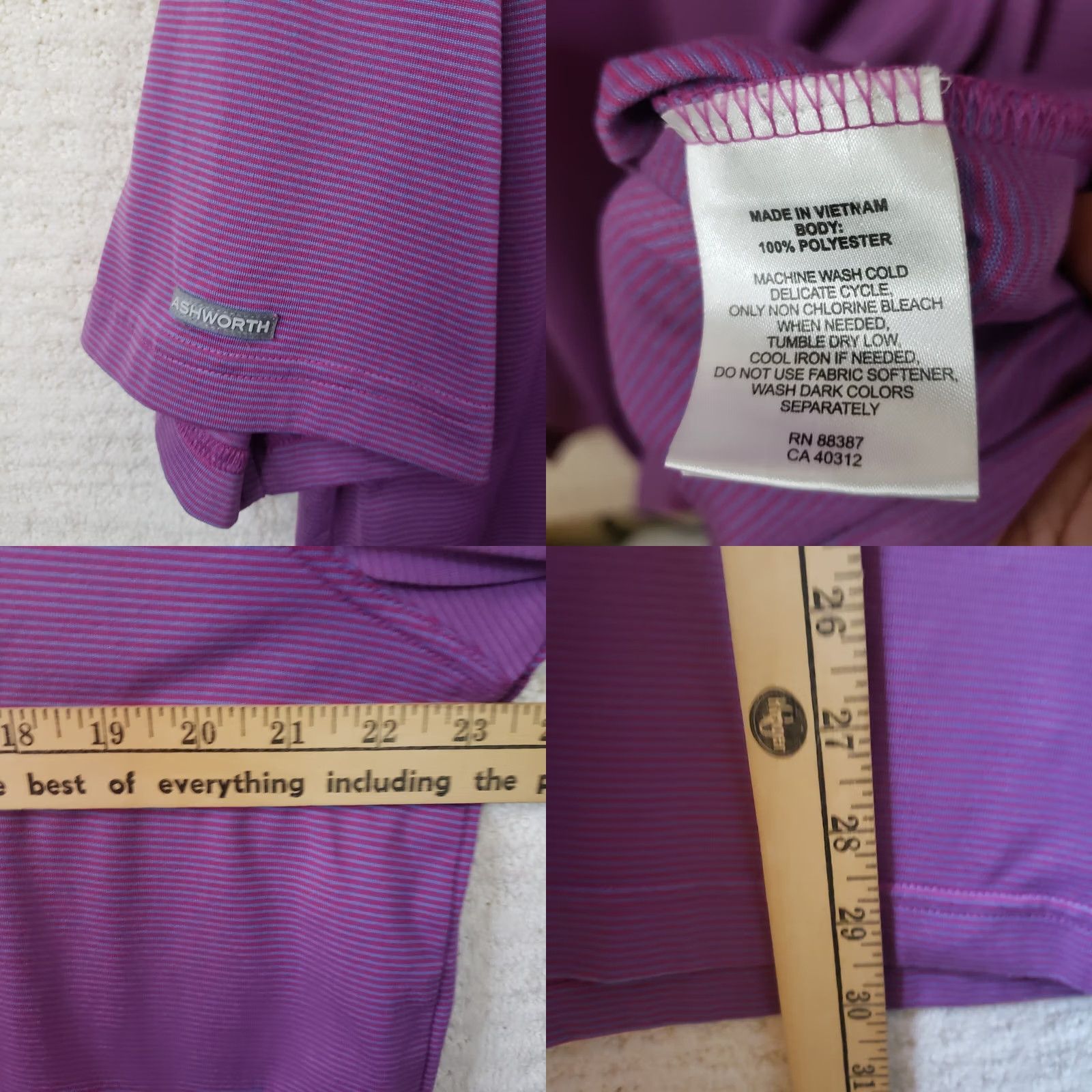 Vintage Ashworth Polo Shirt Purple Striped Short Sleeve Embroidered Mens L Button Closure Collared Polo Golf Shirt JS Size US L / EU 52-54 / 3 - 9 Thumbnail
