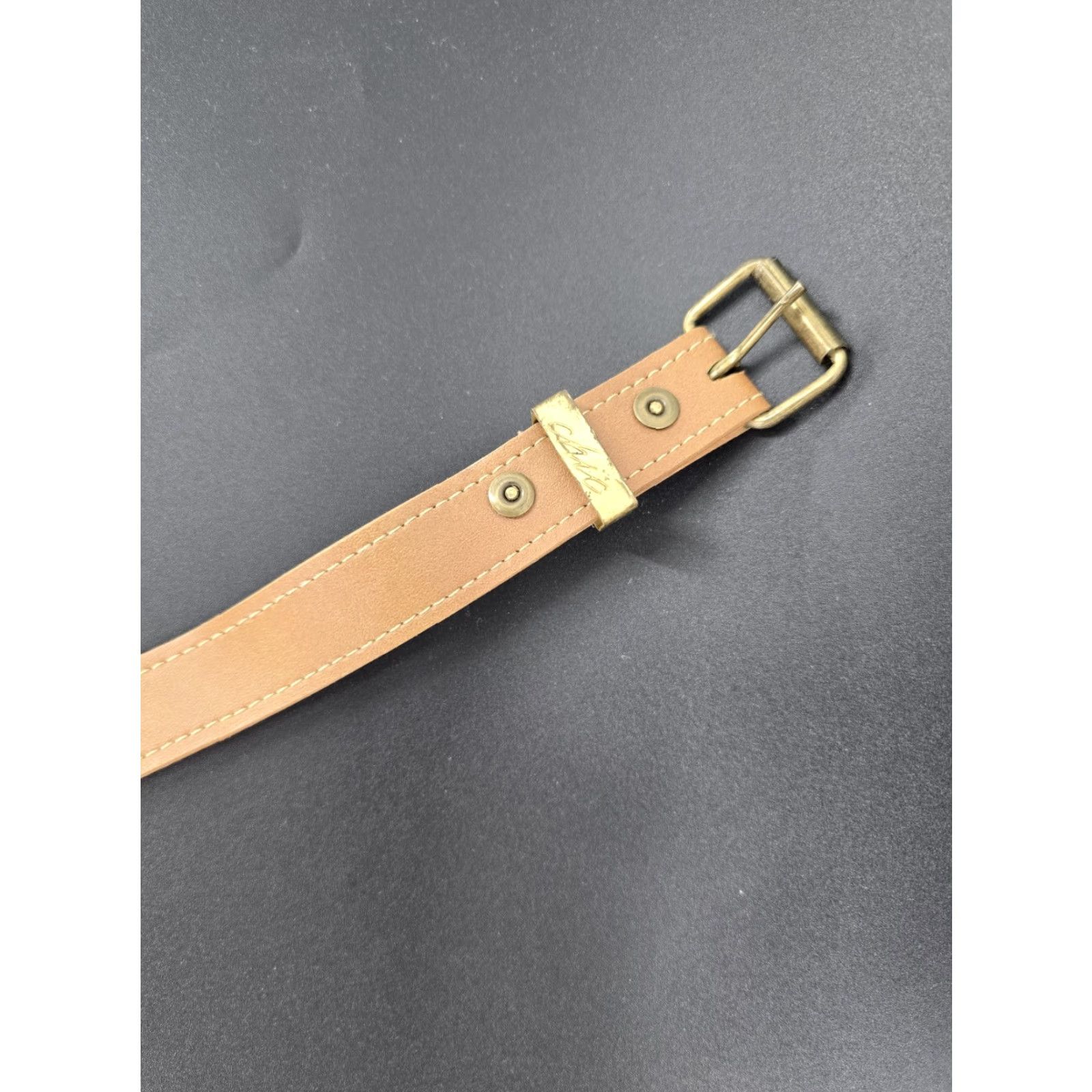 Vintage VINTAGE CHIC Leather Designer Waist Belt 38" Tan Brown Brass 90s Petite Boho Vintage Belt Womens Size ONE SIZE - 6 Thumbnail